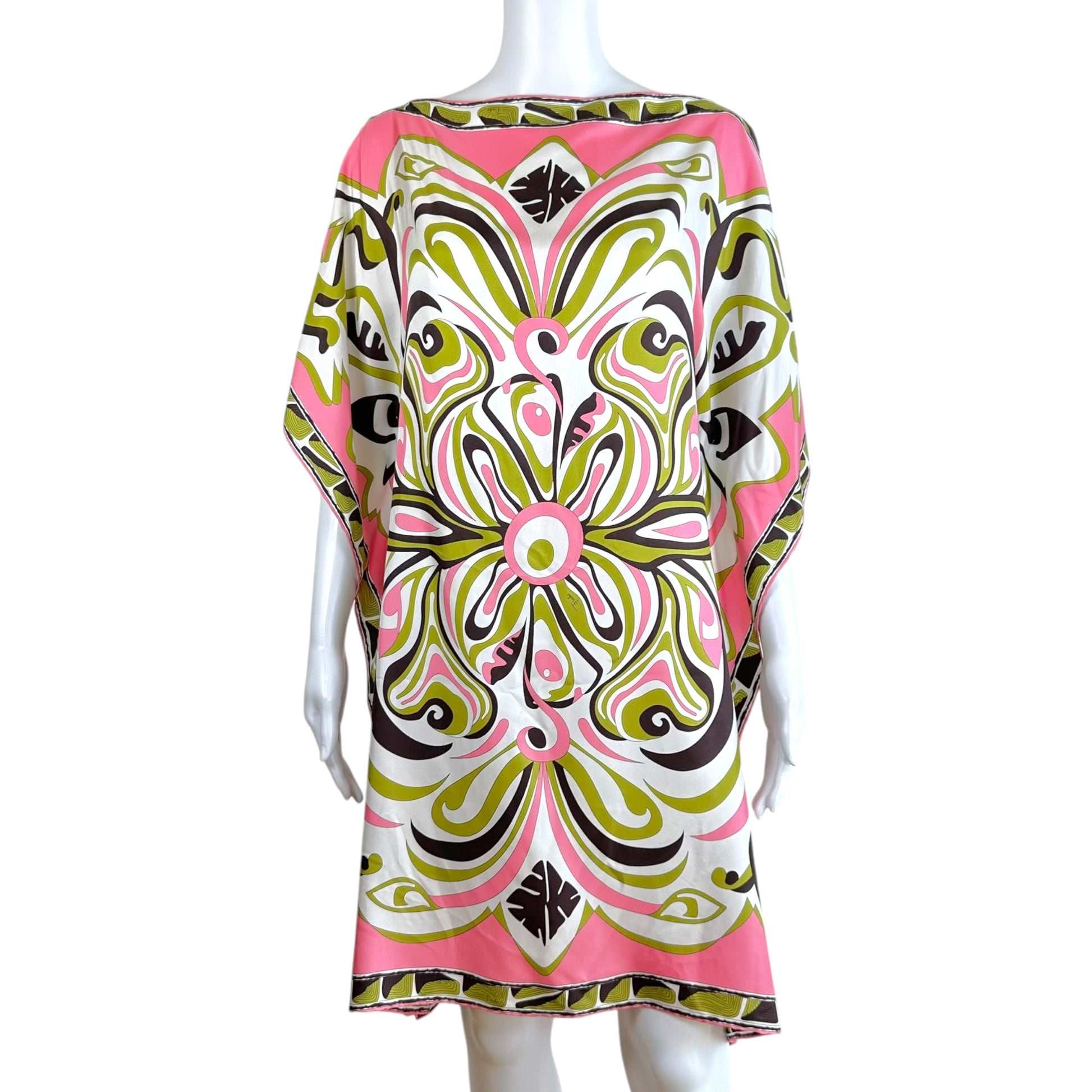 Emilio Pucci Silk Khaftan Dress Coral Green Print
