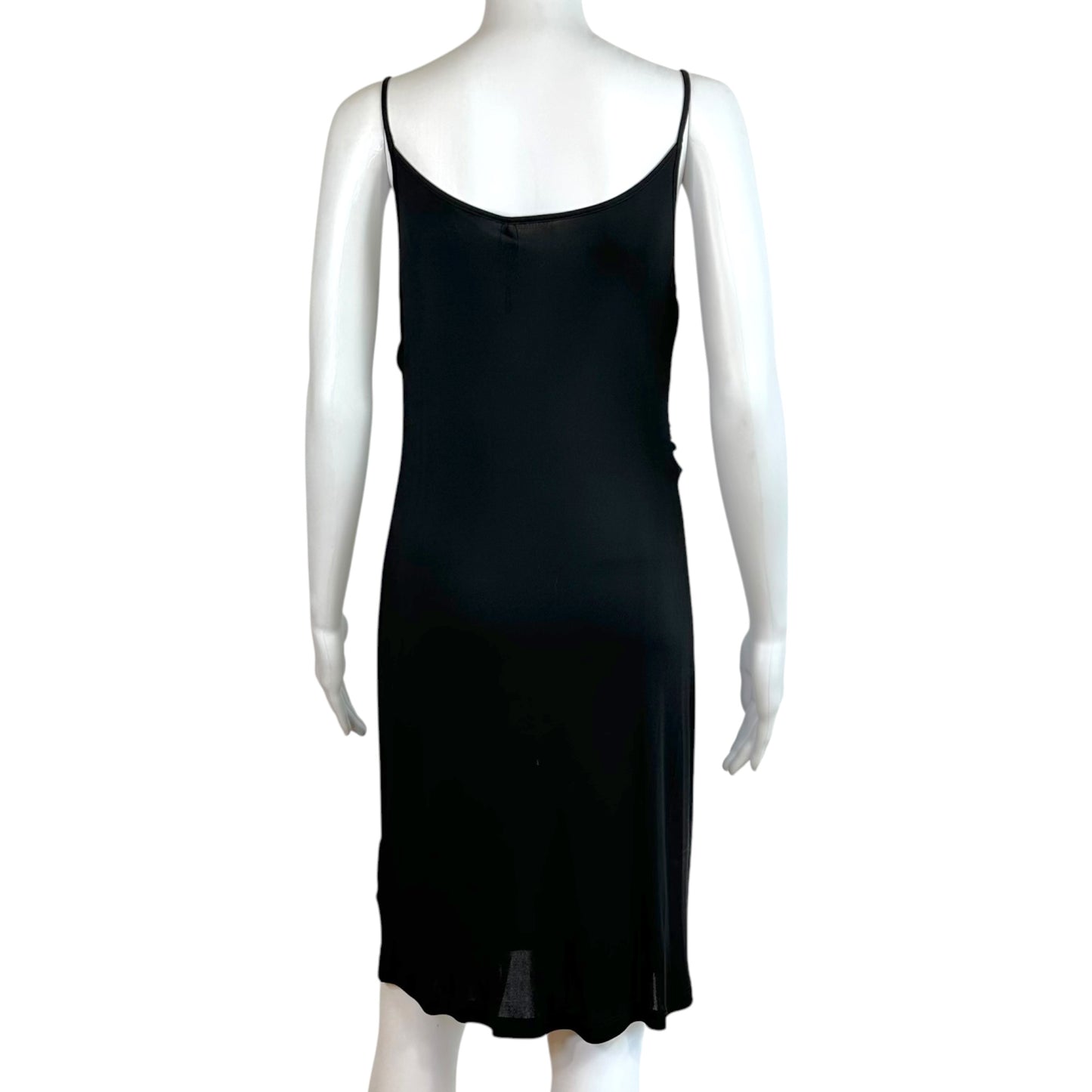 Galliano Black Mini Dress Rosette Applique V-Neck