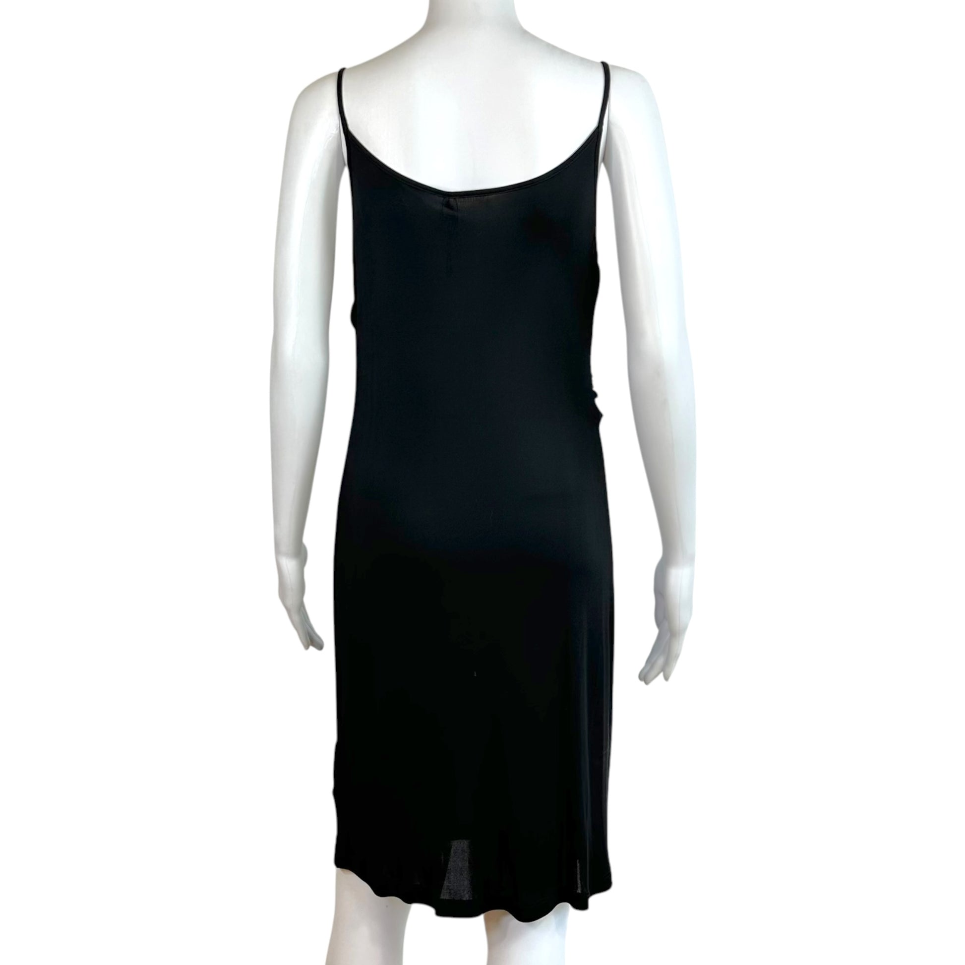 Galliano Black Mini Dress Rosette Applique V-Neck