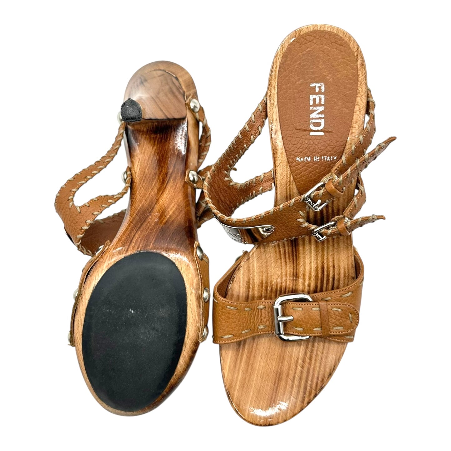 Fendi Selleria Wooden Sandal Heels