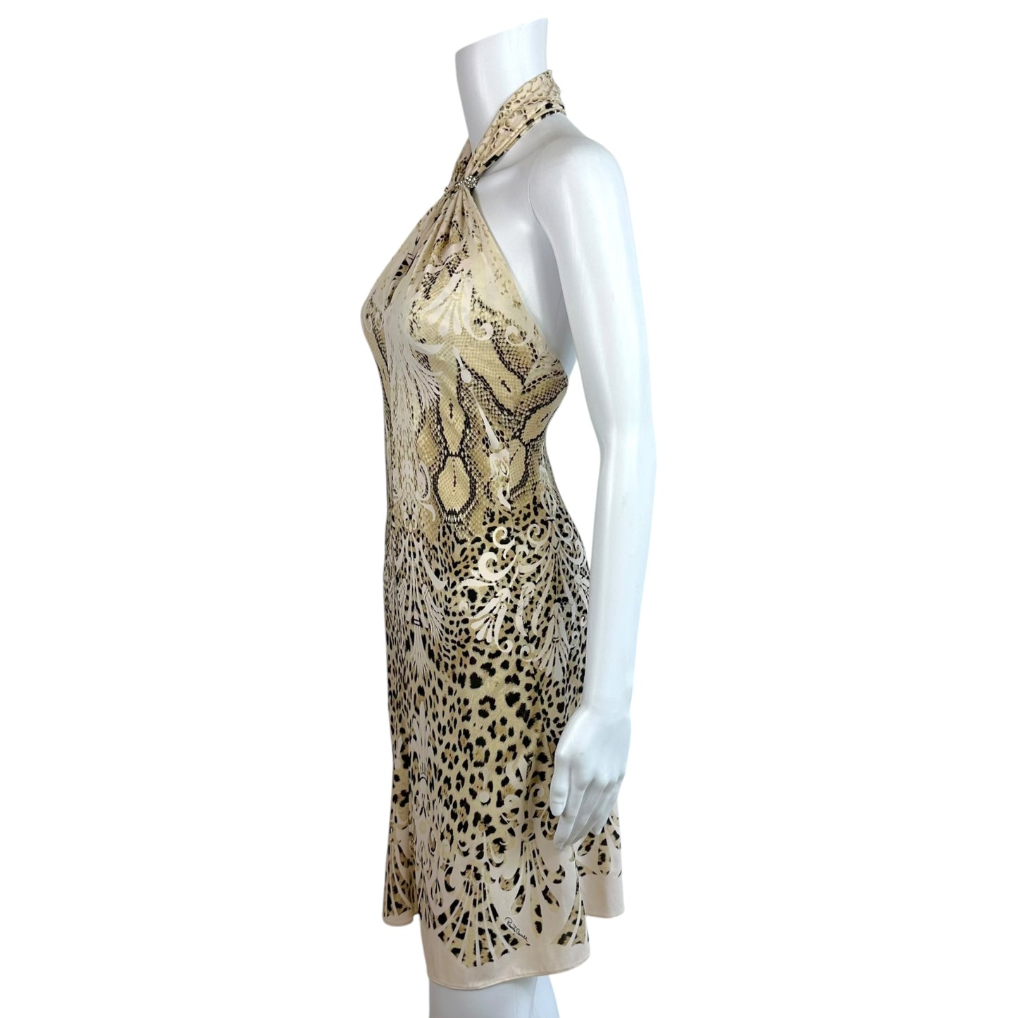 Roberto Cavalli Leopard Print Halter Mini Dress