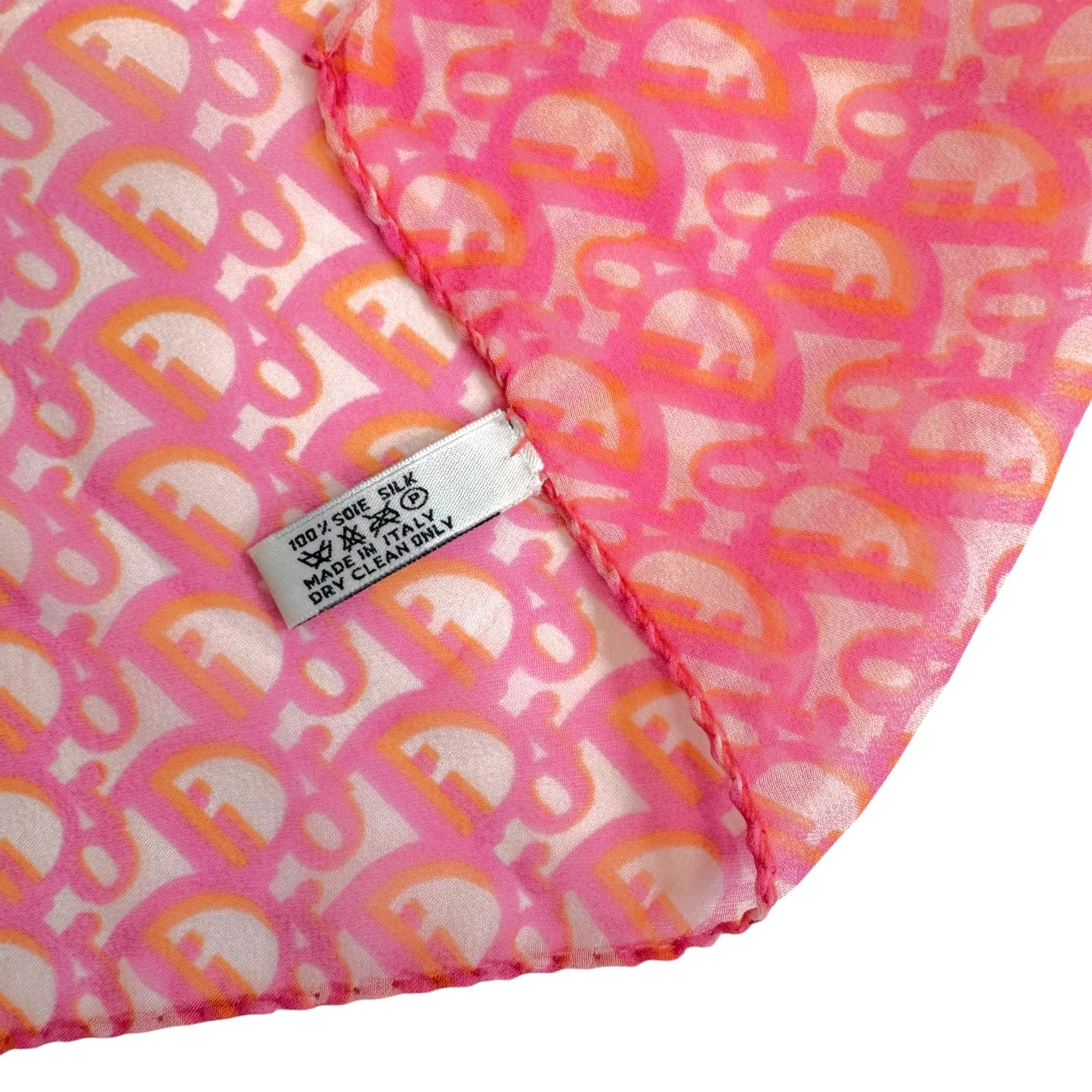 Christian Dior Hot Pink & Orange Trotter Monogram Sheer Silk Square Scarf