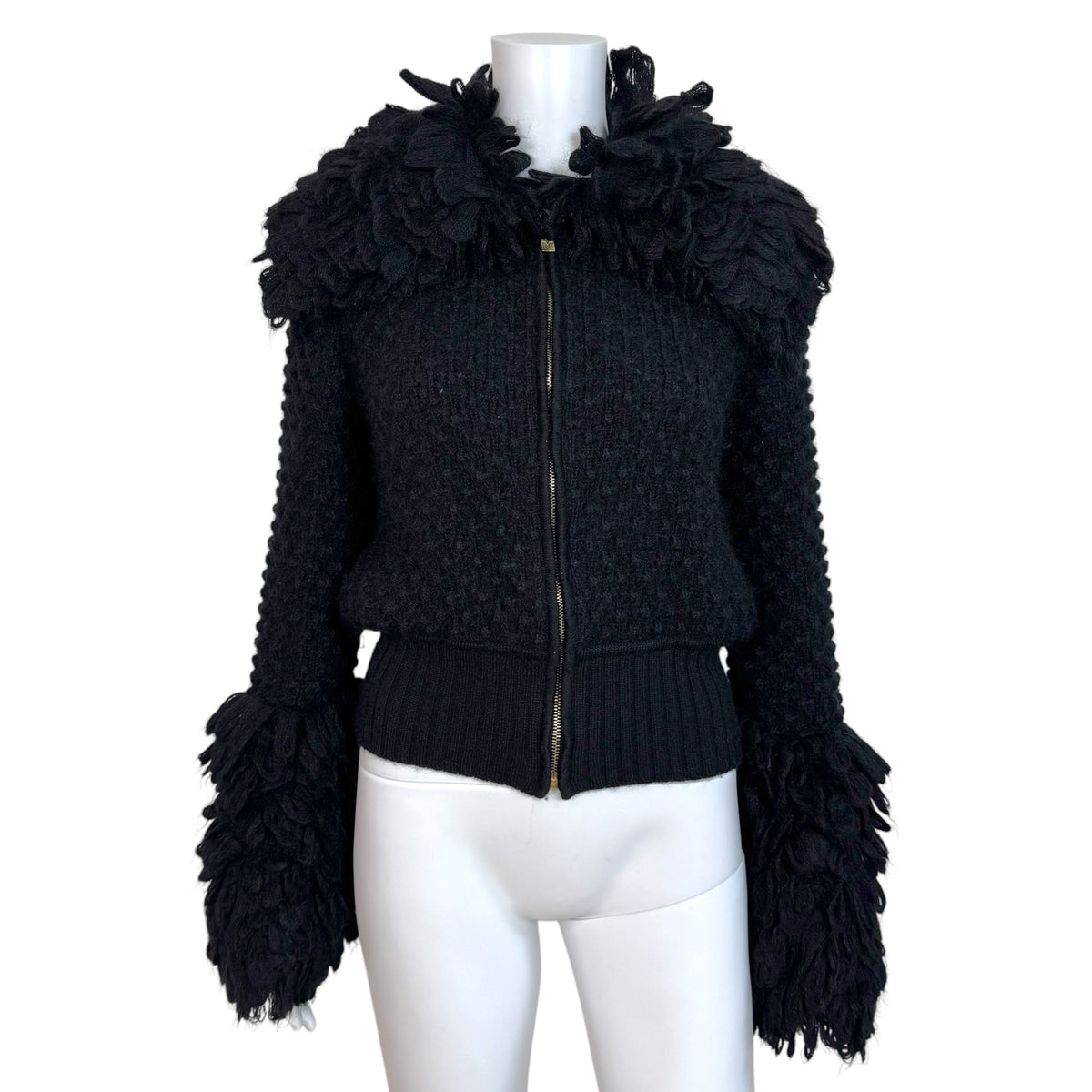 Missoni Black Mohair Wool Knit Cropped Penny Lane Zip-Up Cardigan