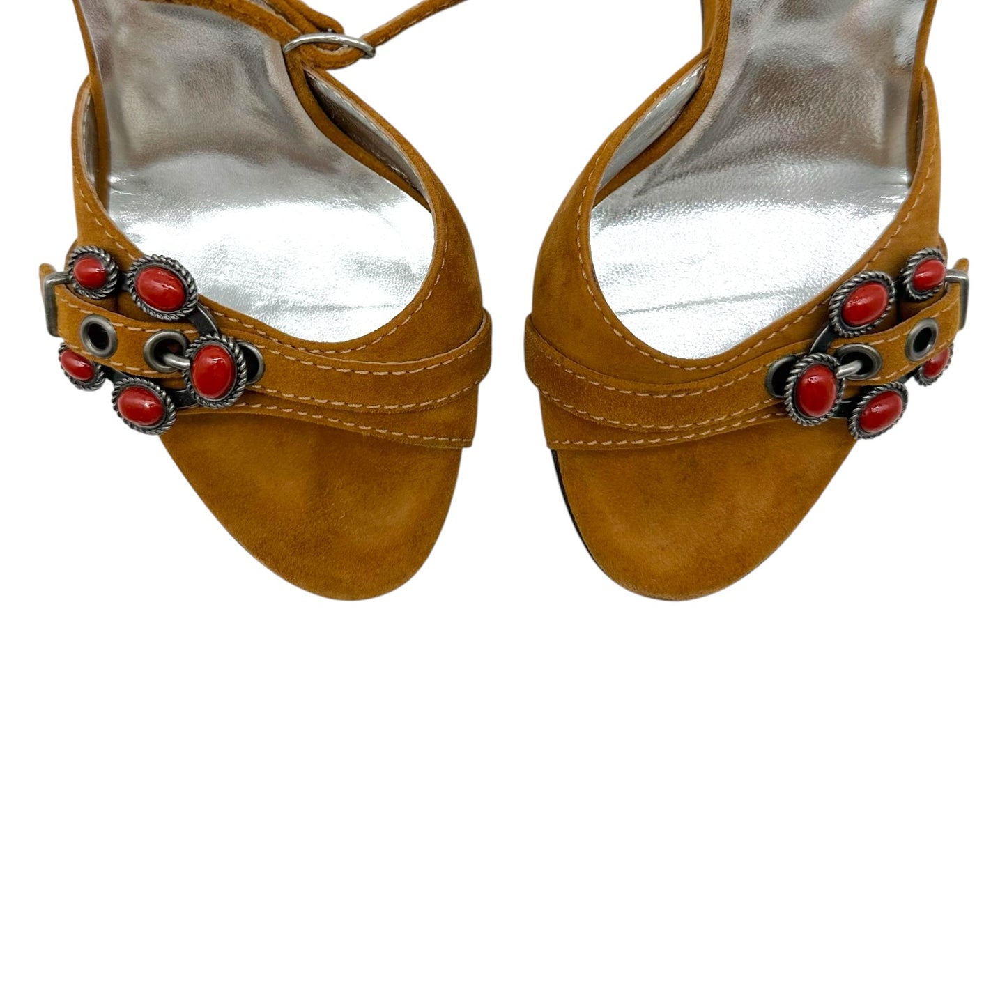 Dolce & Gabbana Brown Suede Wedge Heels with Red Stones