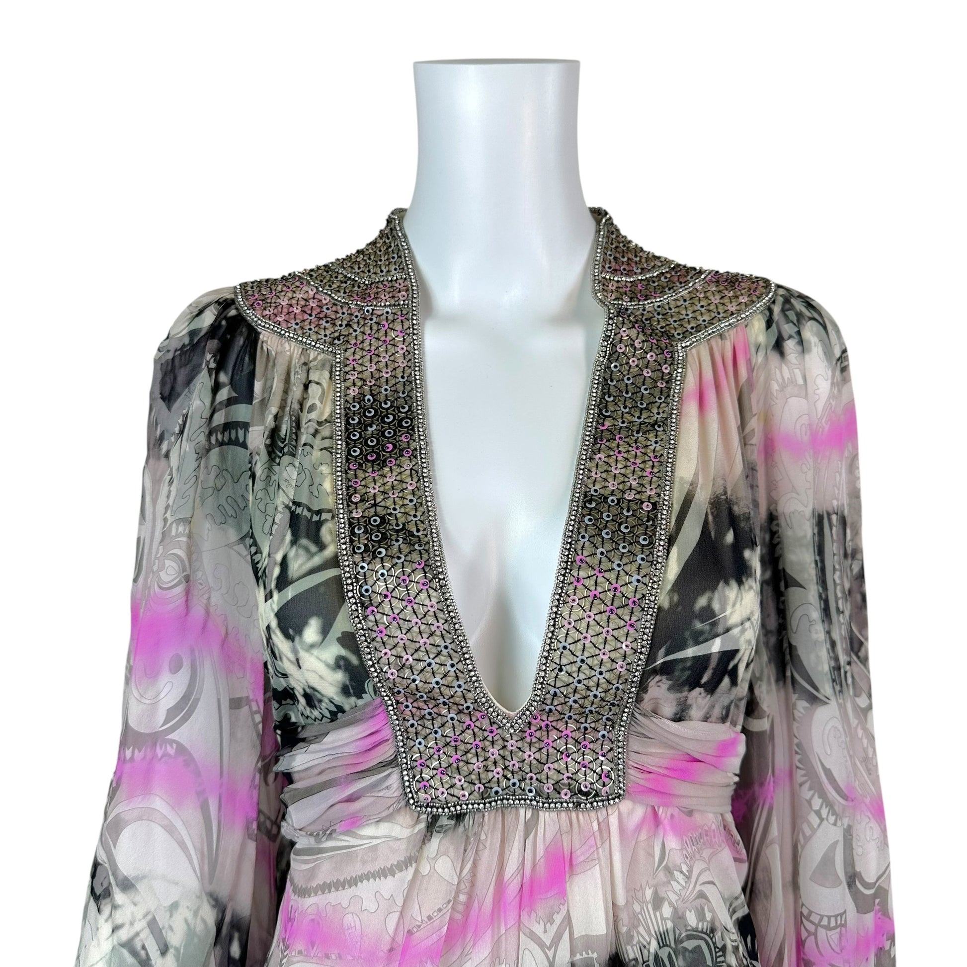 Emilio Pucci Silk Maxi Kaftan Gown Ivory Pink Black