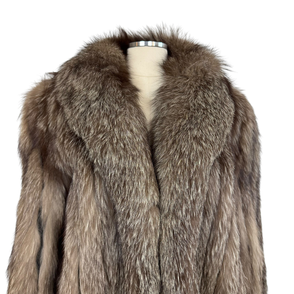Saga Silver Fox Fur Coat Brown Gray Open Front 1990s