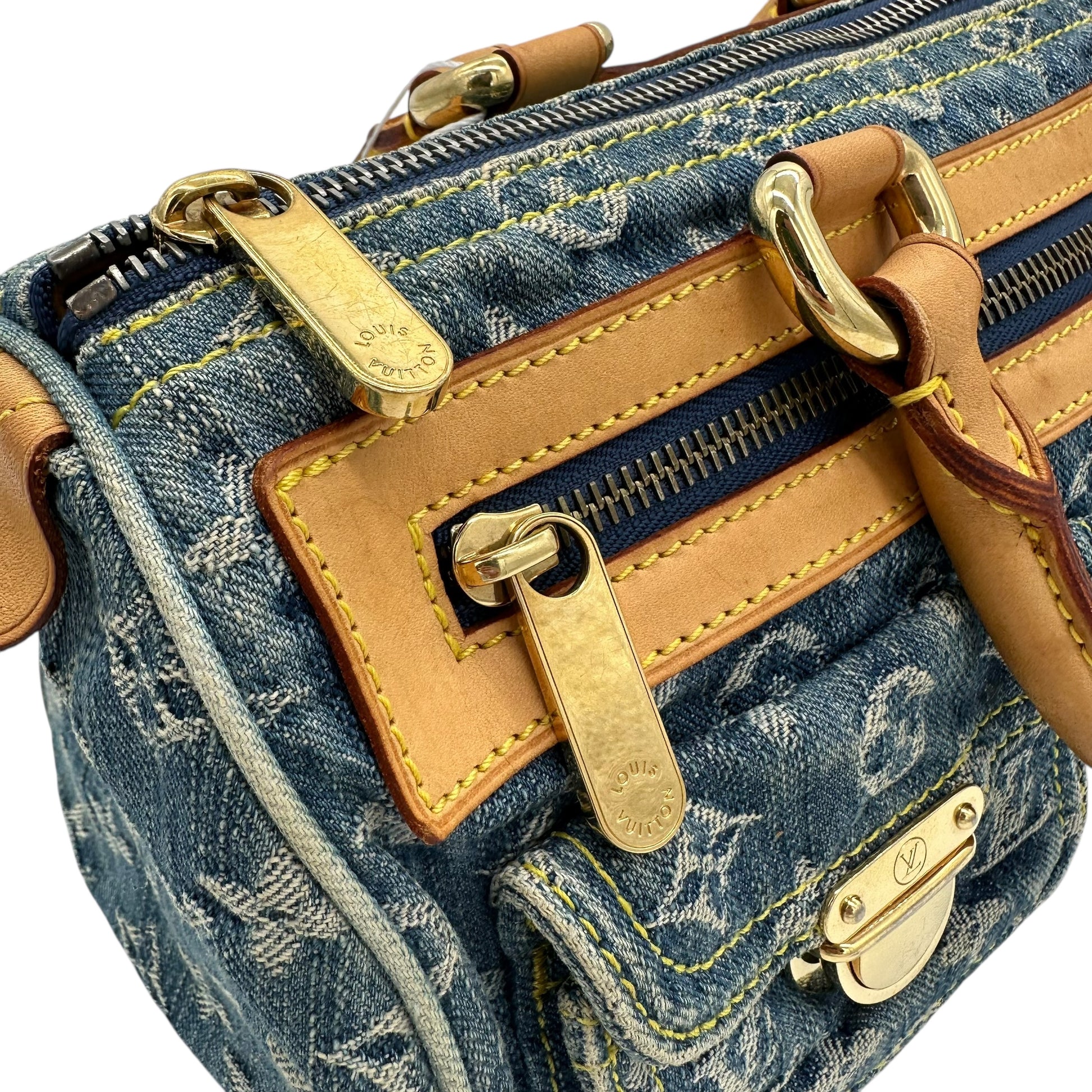 Louis Vuitton Blue Denim Speedy Bag with Leather Accents