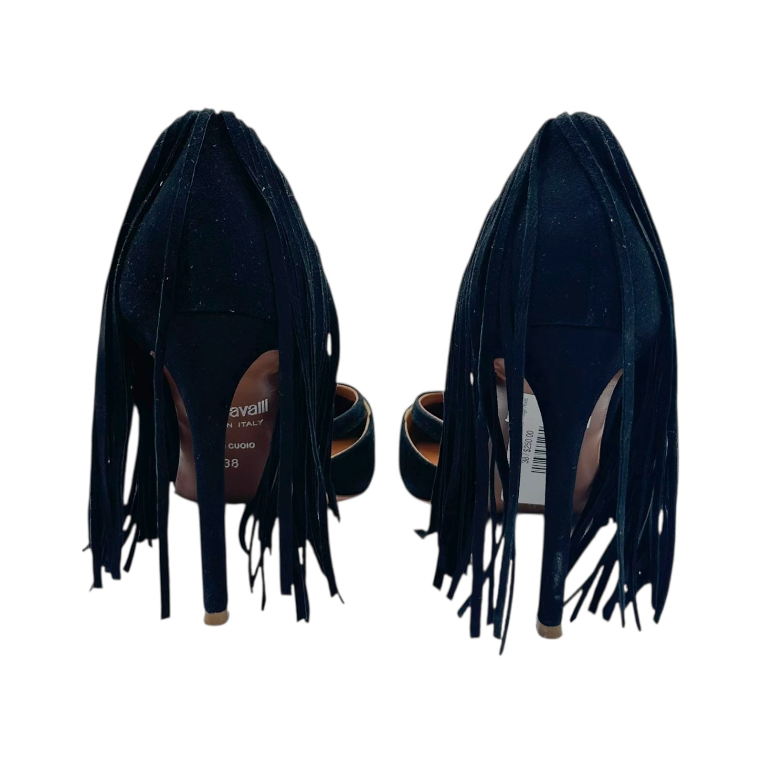 Just Cavalli Roberto Cavalli Black Suede Fringe Heels - Outfit Repeater