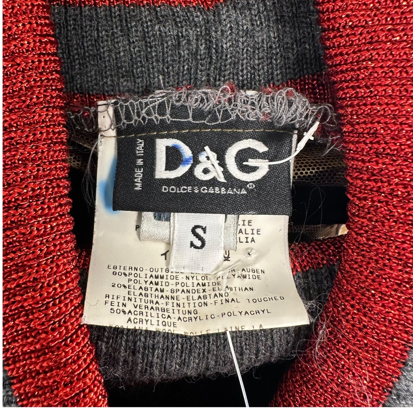 D&G Dolce & Gabbana Striped & Leopard Print Mesh Off Shoulder Top