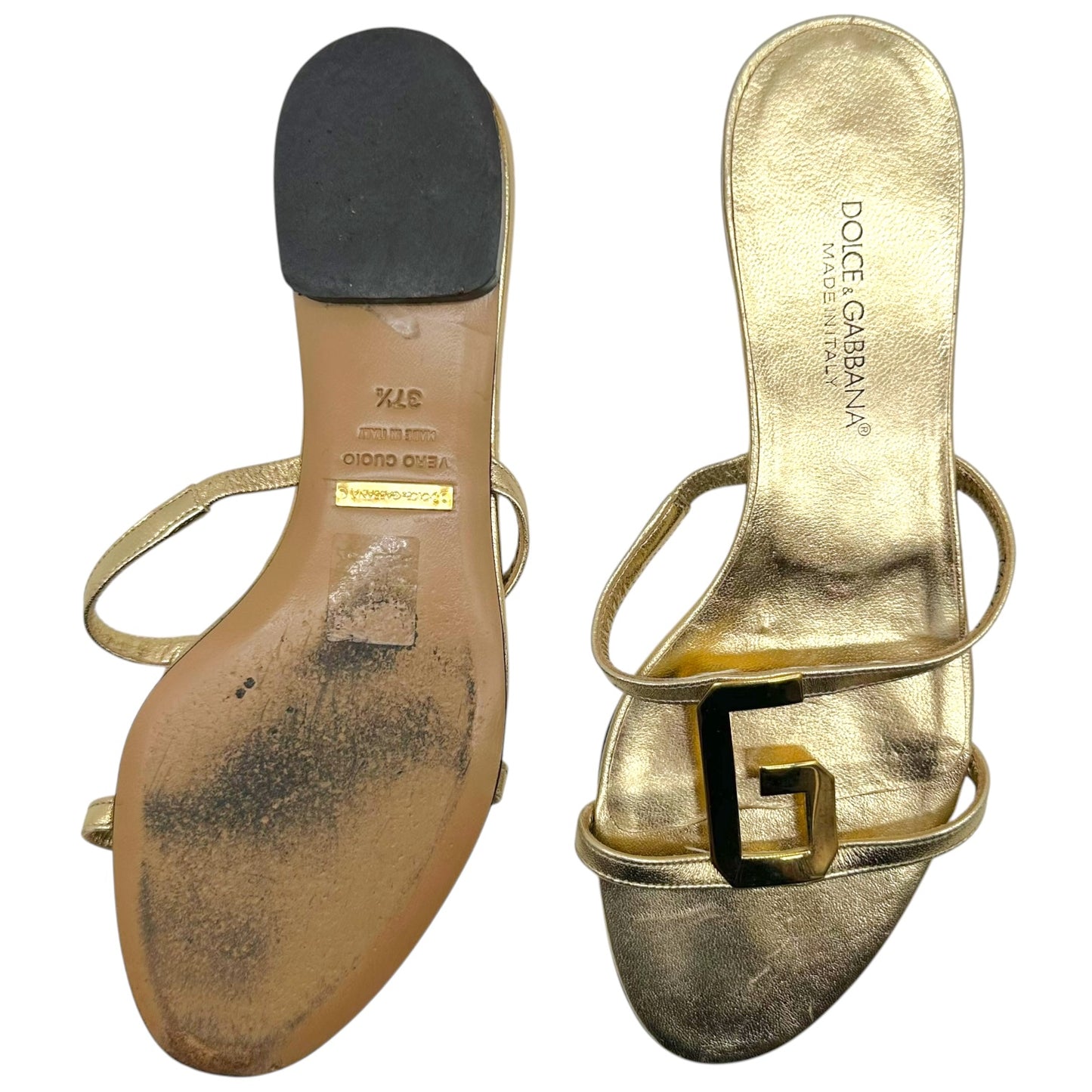 Dolce & Gabbana Gold DG Logo Flat Sandals
