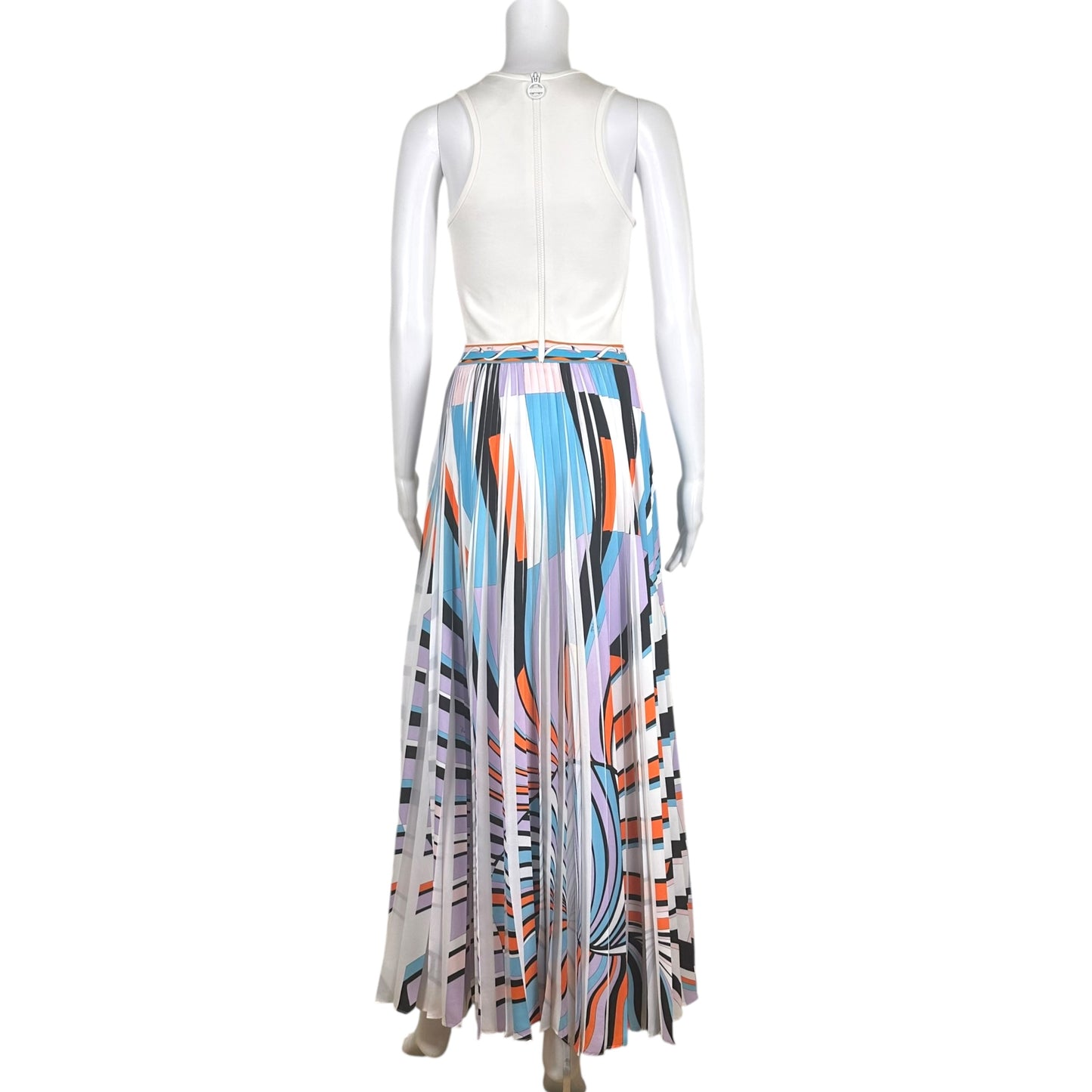 Emilio Pucci Pleated Multicolor Printed Silk Maxi Skirt