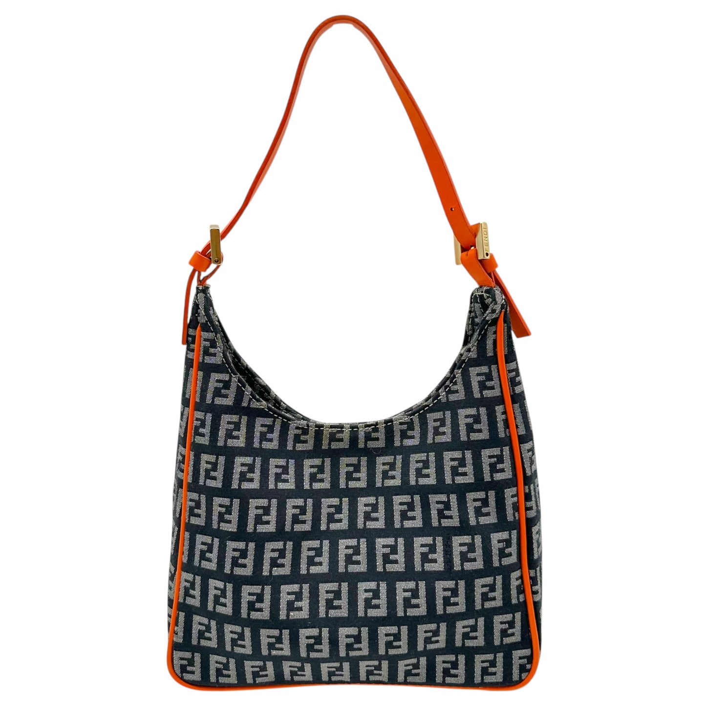 Fendi Black Zucchino Monogram Orange Leather Trim Mini Bag