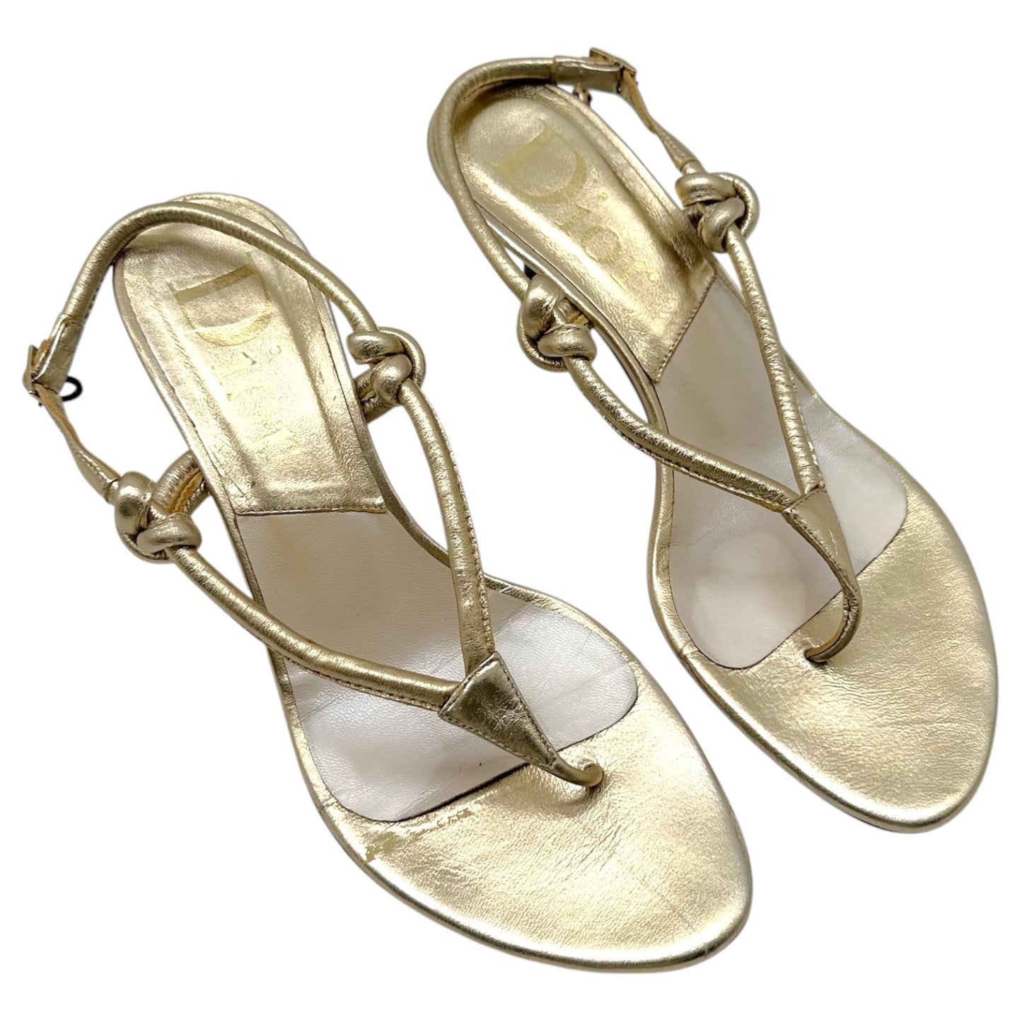 Christian Dior Gold & Tortoise Kitten Heel Thong Flip Flops