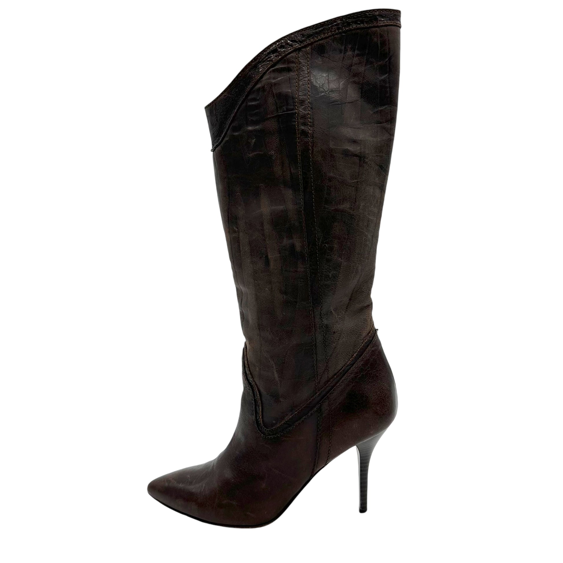 Just Cavalli Brown Leather Heeled Cowboy Boots - Outfit Repeater