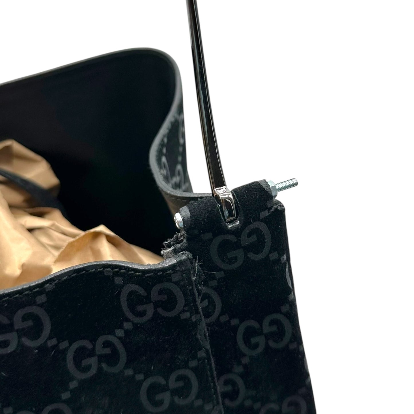 Gucci Black Suede Monogram Metal Horsebit Strap Hobo Bag *AS IS*