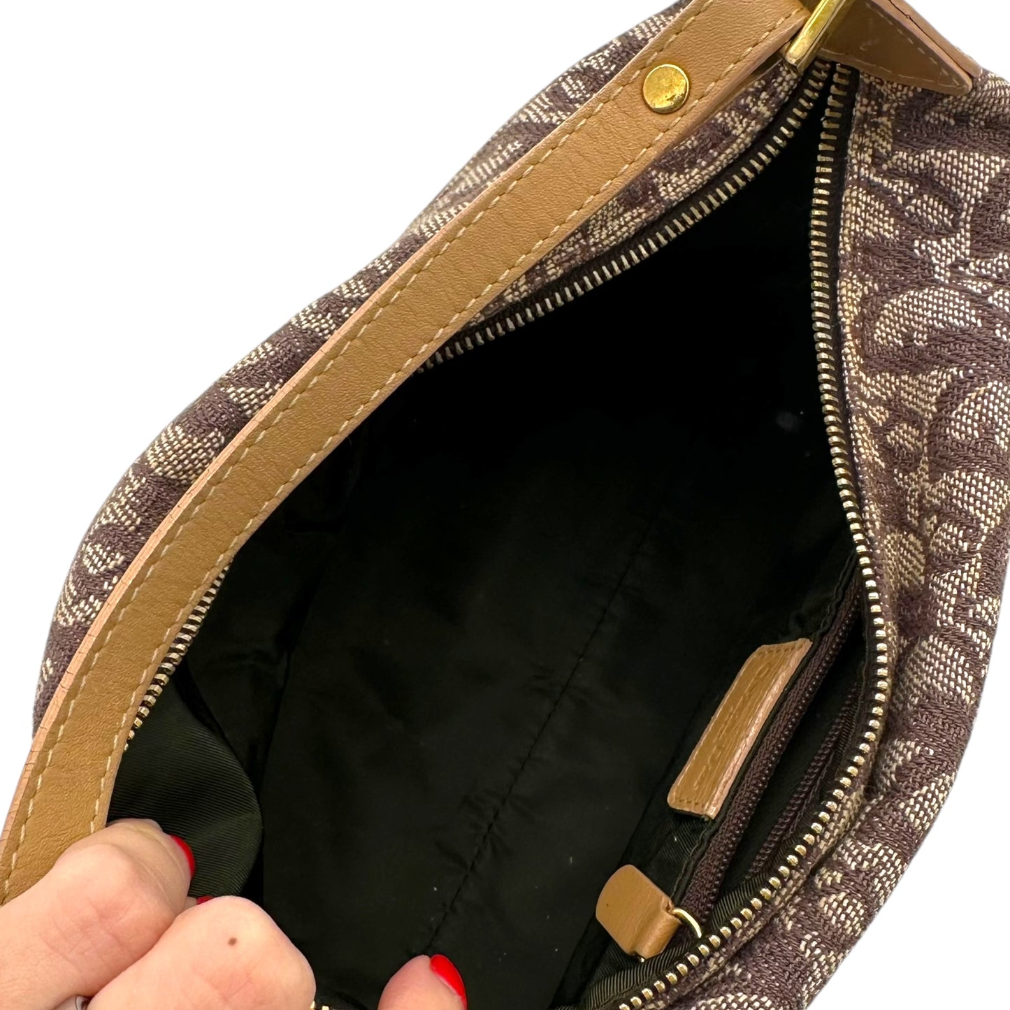 Christian Dior Tan & Burgundy Monogram Pochette Bag