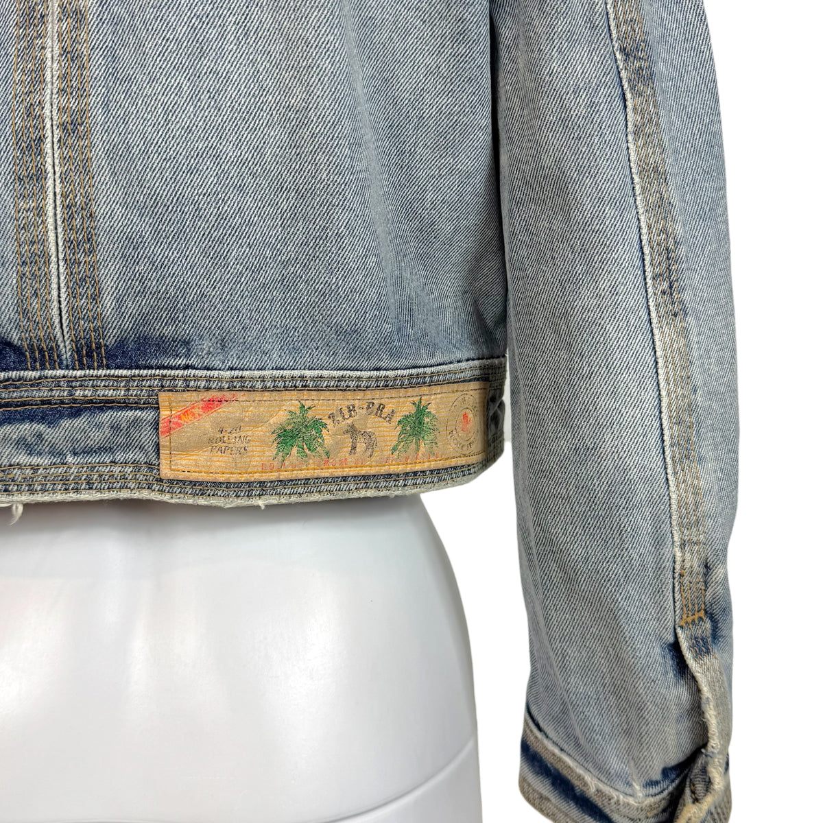Dsquared2 Marijuana Charm Distressed Denim 3/4 Sleeve Crop Jacket