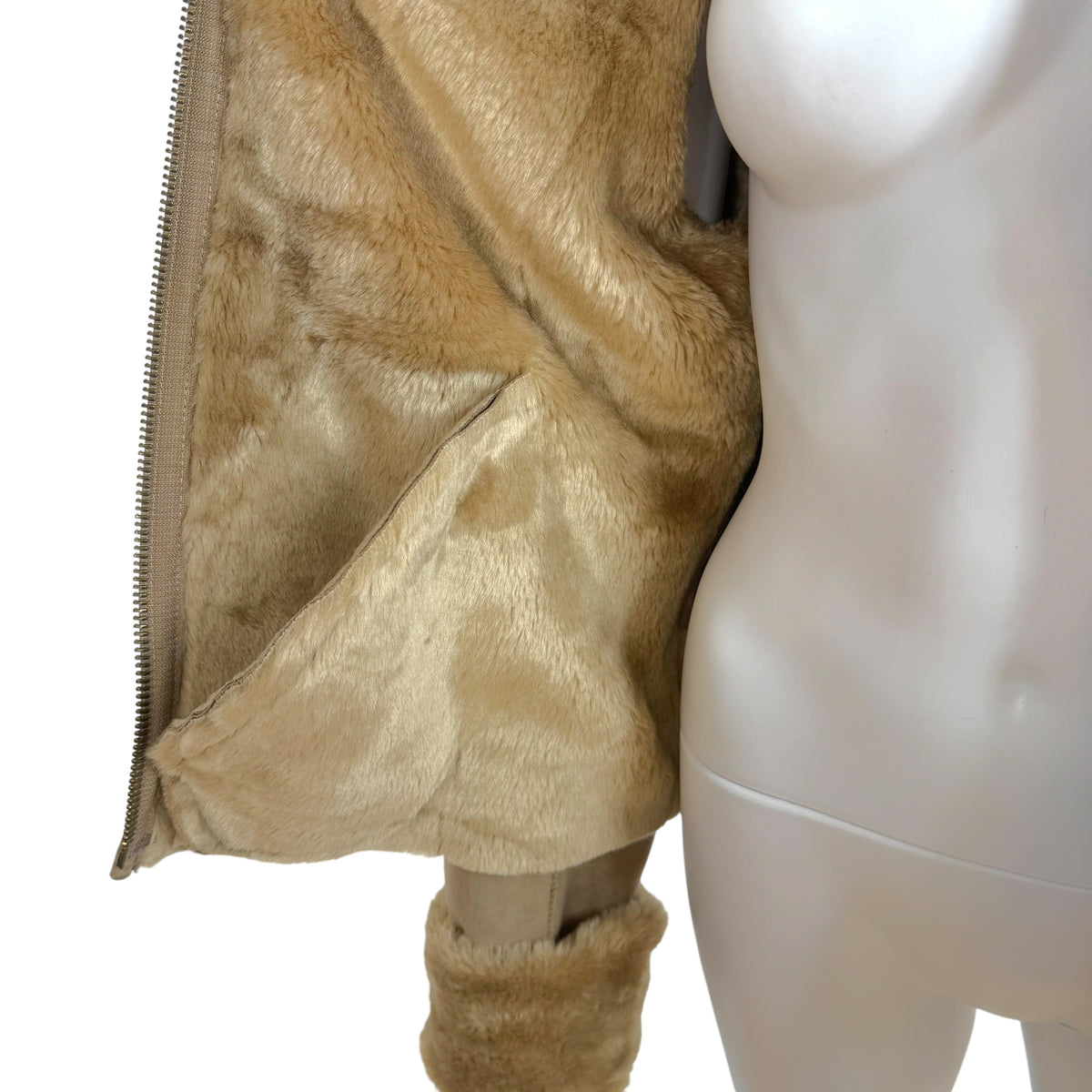 Dolce & Gabbana Tan Shearling Zip-Up Jacket