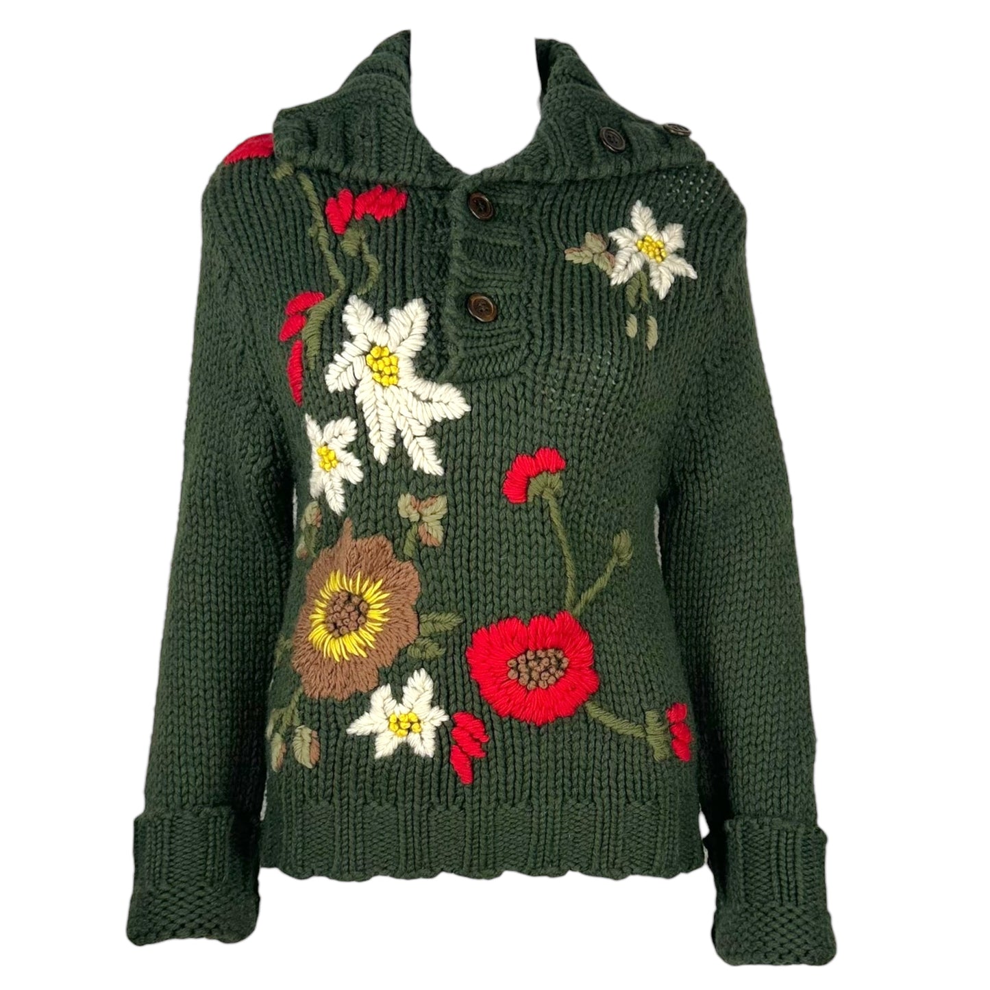 D&G Dolce & Gabbana F/W 2002 Green Knit Floral Pullover Sweater