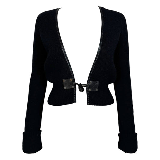 Dsquared2 Black Wool Leather Toggle Cardigan