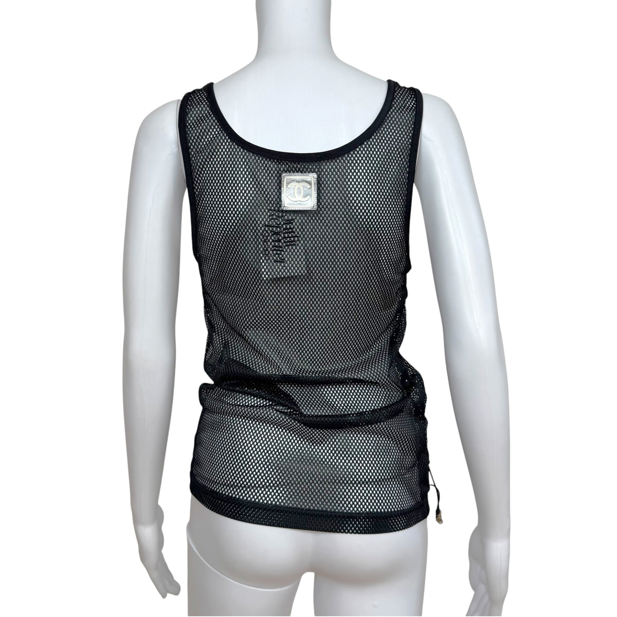 Chanel Black Mesh Logo Back Tank Top