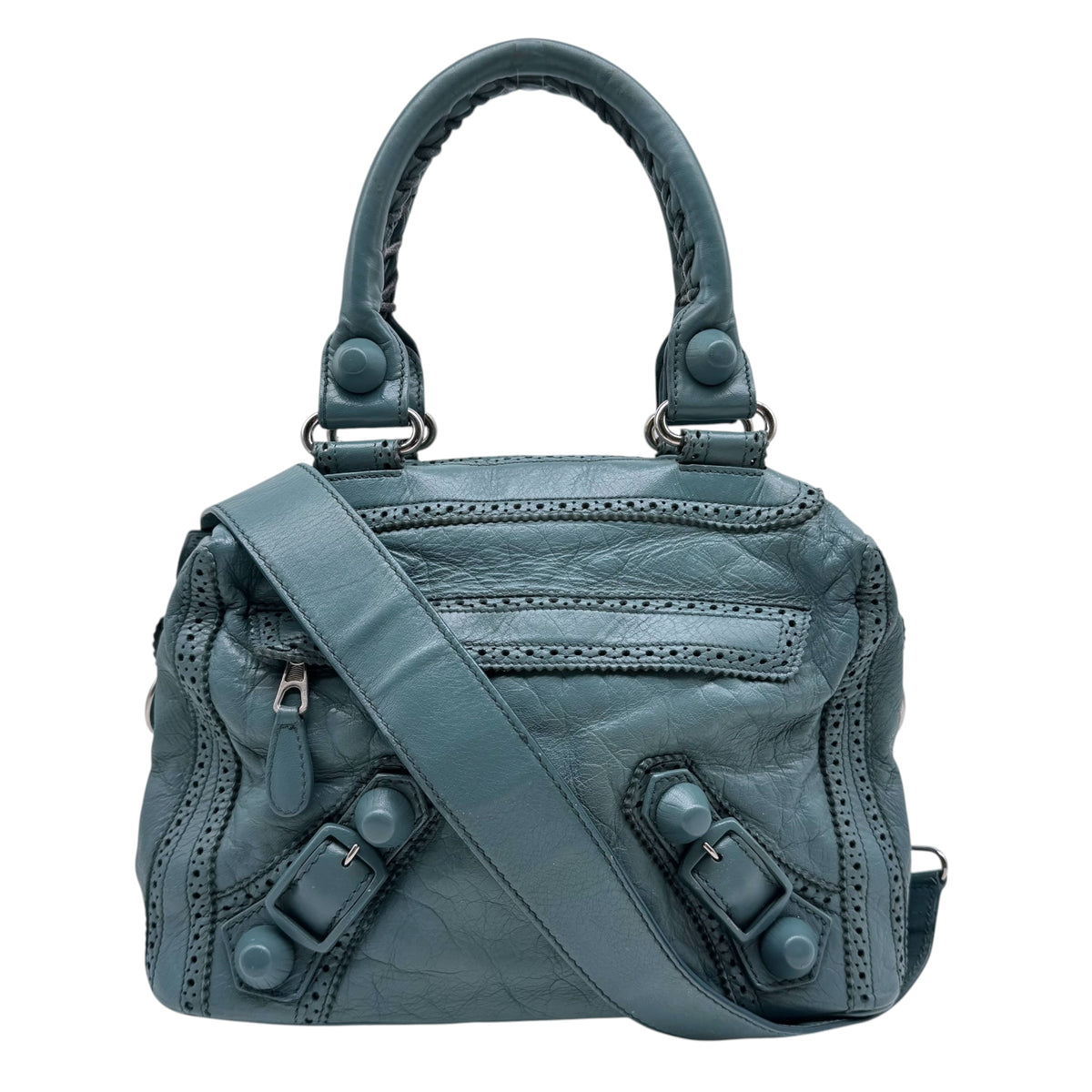 Balenciaga Leather Bowler Bag Dusty Blue 2-Way Small