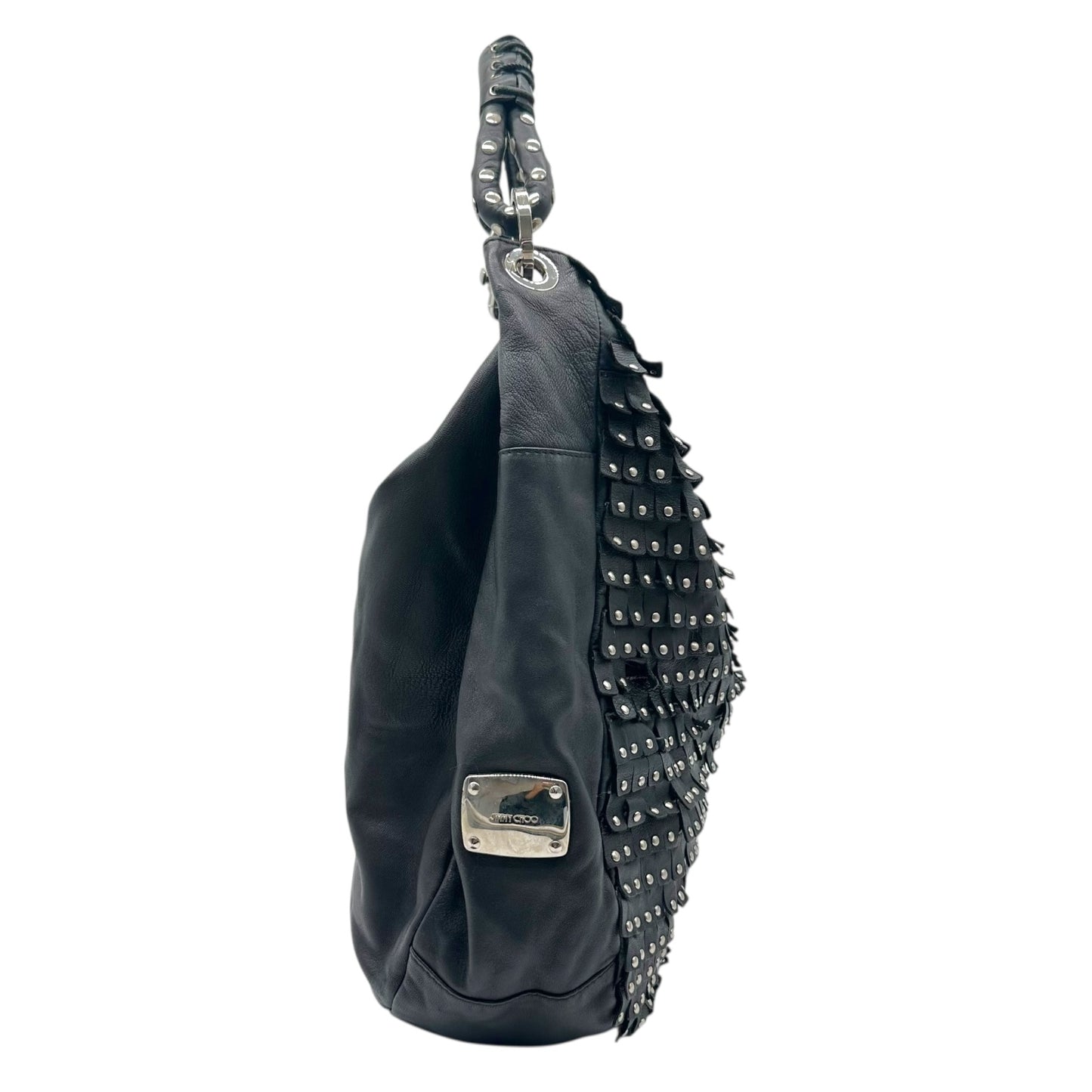 Jimmy Choo Black & Silver Studded Fringe Hobo Bag