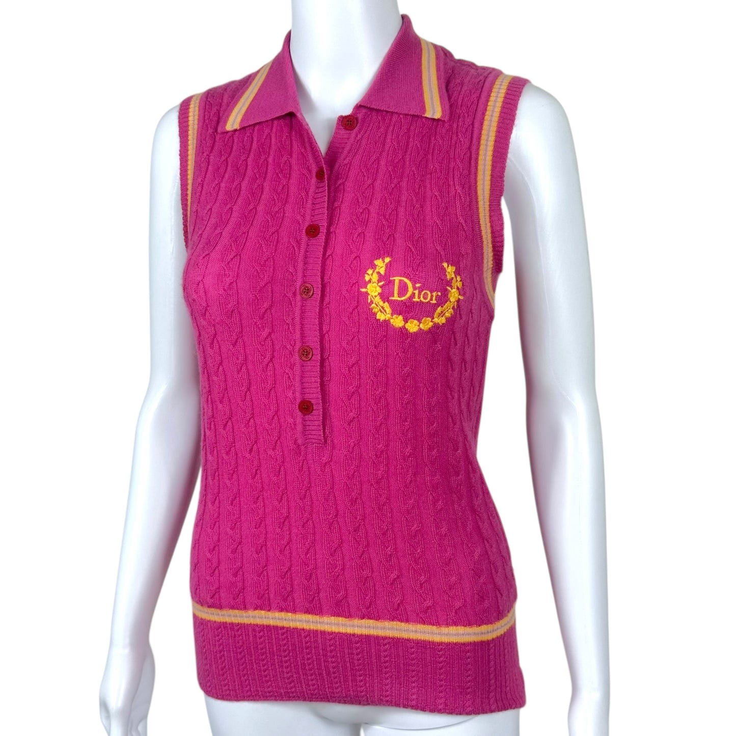 Christian Dior F/W 2004 Pink & Yellow Cashmere Knit Polo RARE