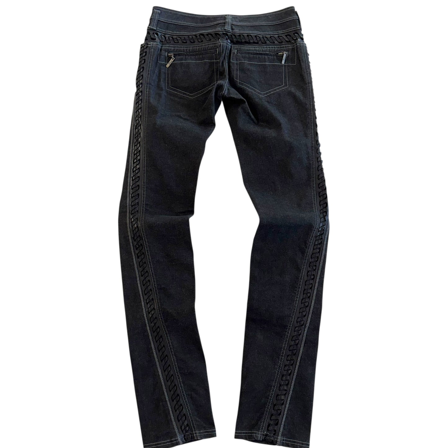 Christian Dior F/W 2006 Leather Stitch Trim Low Rise Dark Wash Jeans