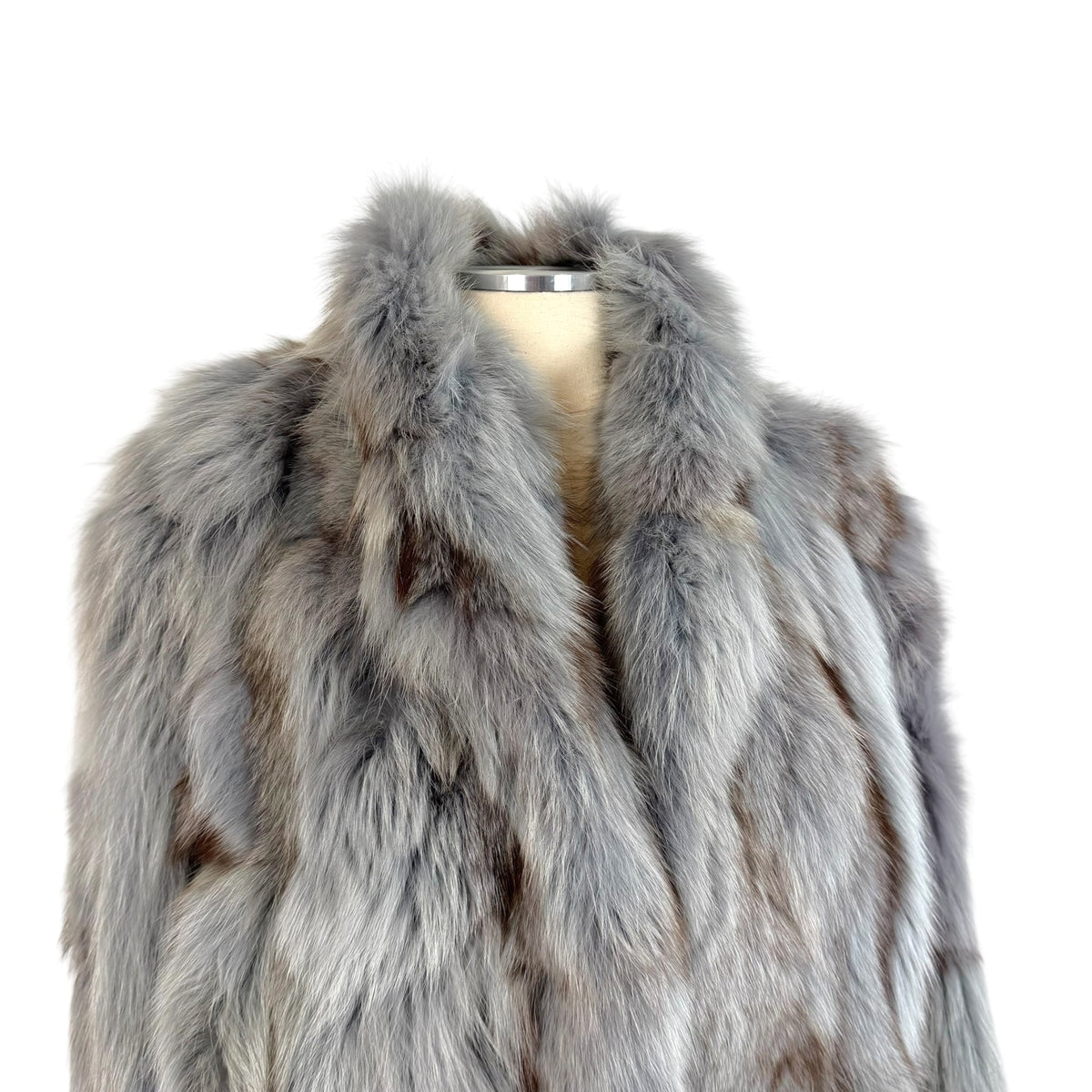 Saga Fox Dyed Fox Fur Coat Light Blue Brown
