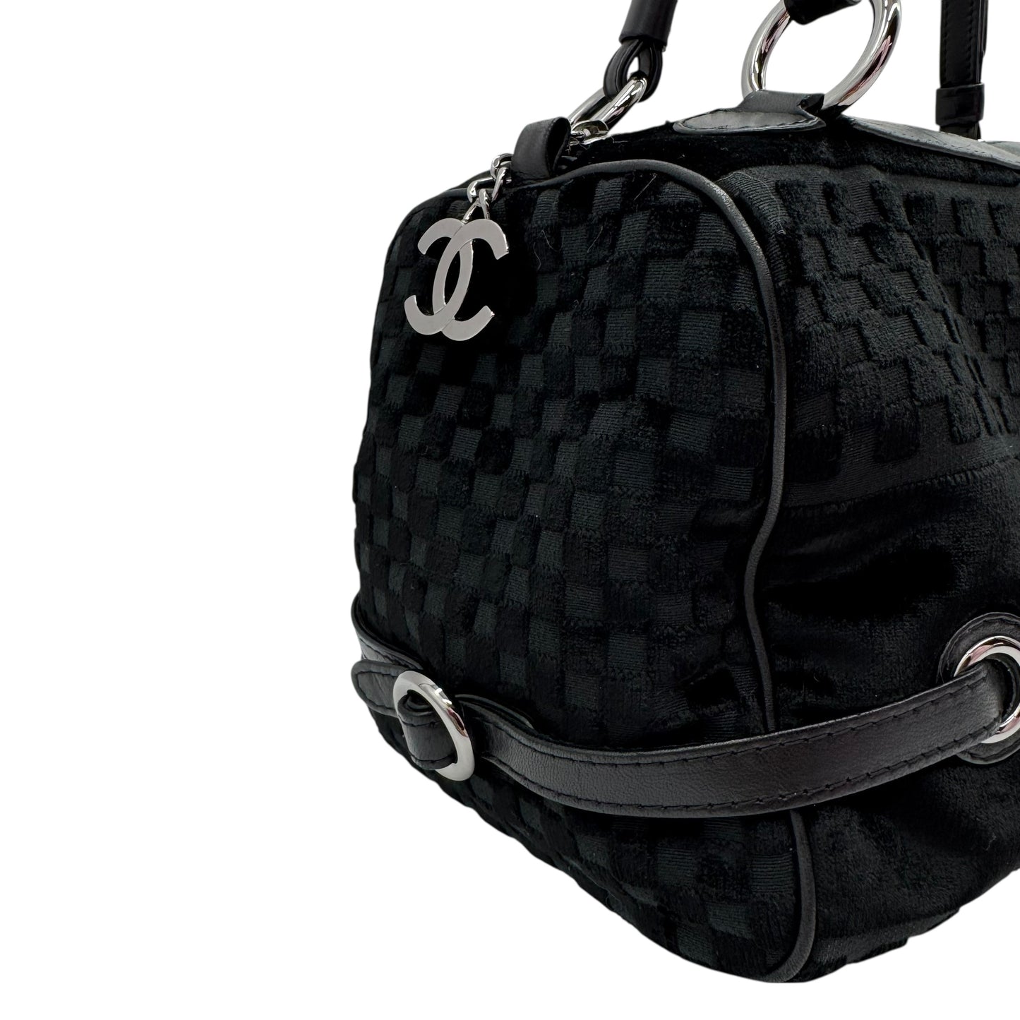 Chanel Black Lambskin & Velvet Checkered Logo Shoulder Bag 2005-06 - Outfit Repeater