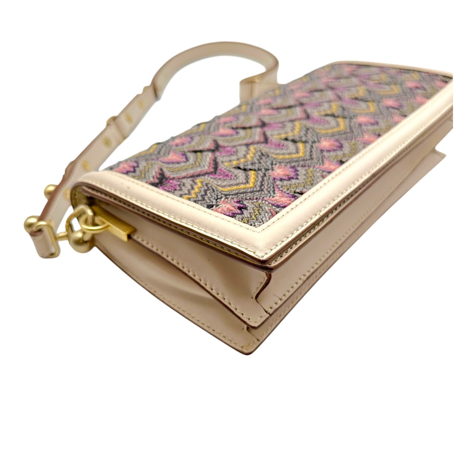 Missoni Shoulder Bag Ivory Leather Multicolor Chevron Knit