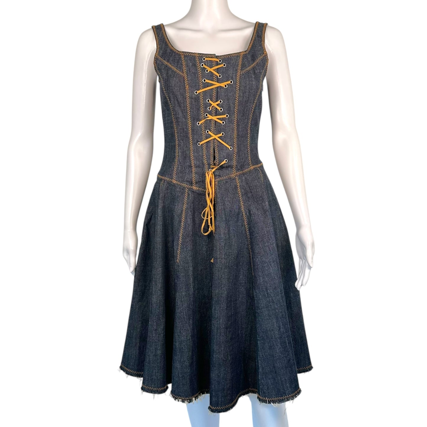 Jean Paul Gaultier Denim Lace Up Corset Midi Dress