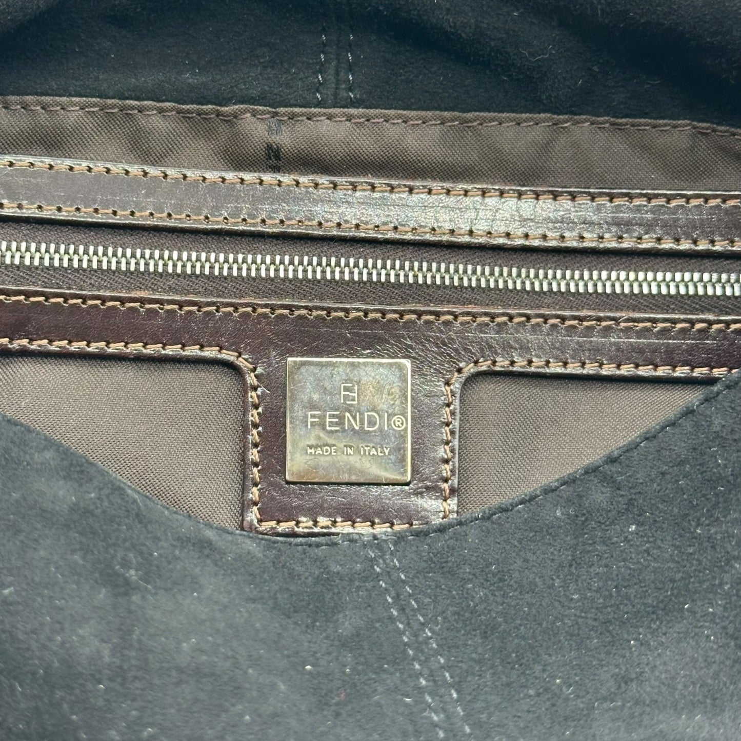 Fendi Black Suede & Brown Leather Mama Baguette Bag