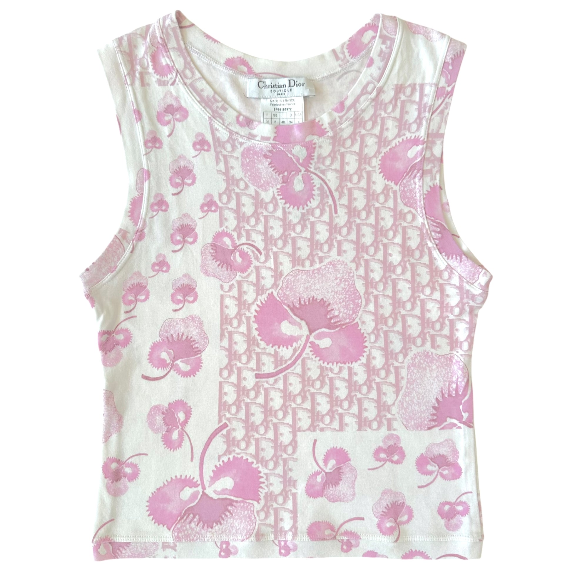 Christian Dior S/S 2005 Pink Floral Monogram Tank Top - Outfit Repeater