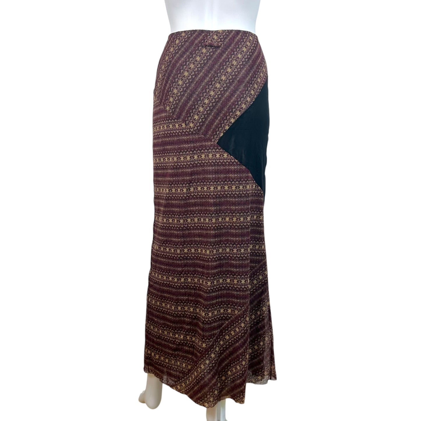 Jean Paul Gaultier Burgundy Tribal Print Mesh Maxi Skirt