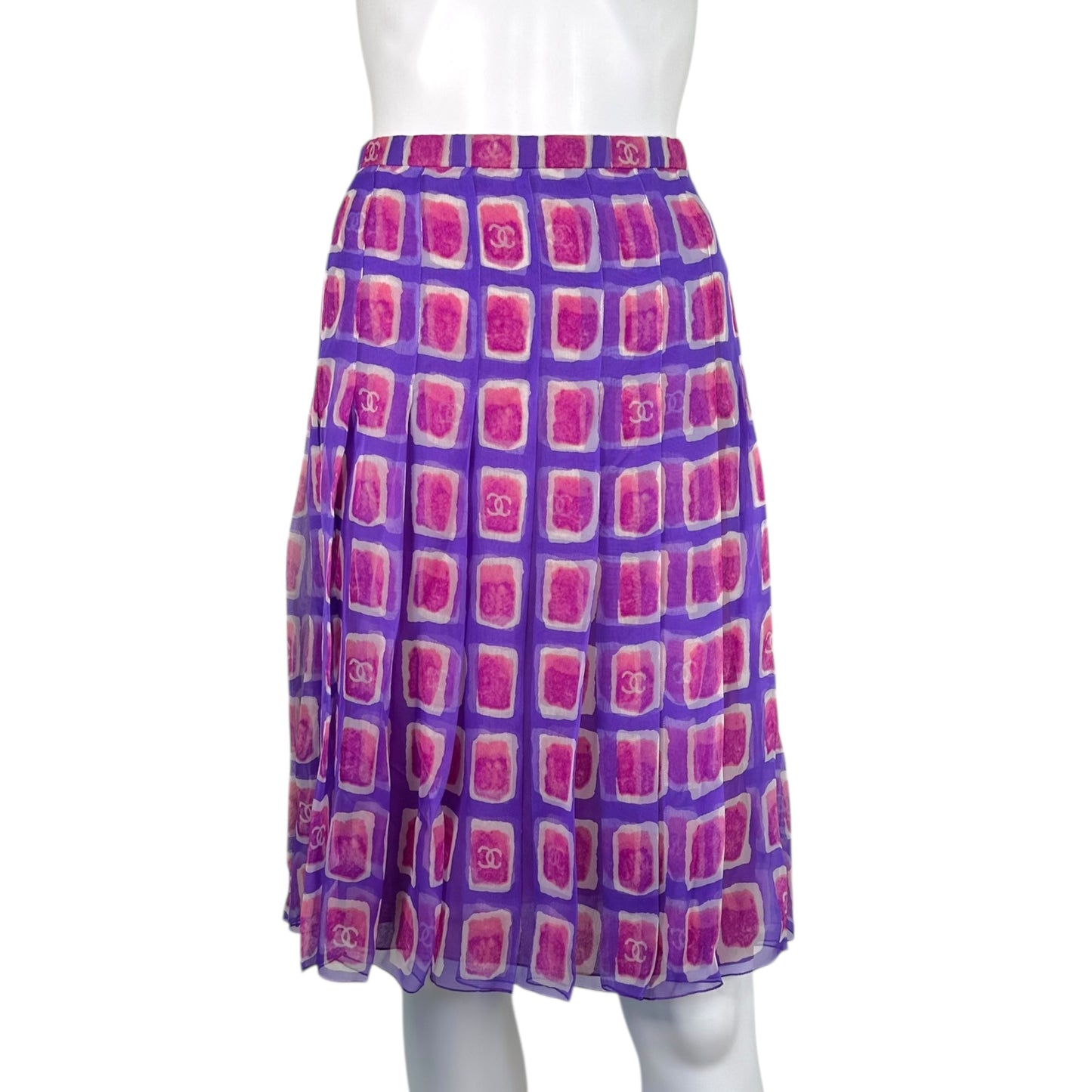Chanel S/S 2001 Silk Pink & Purple Watercolor Midi Skirt