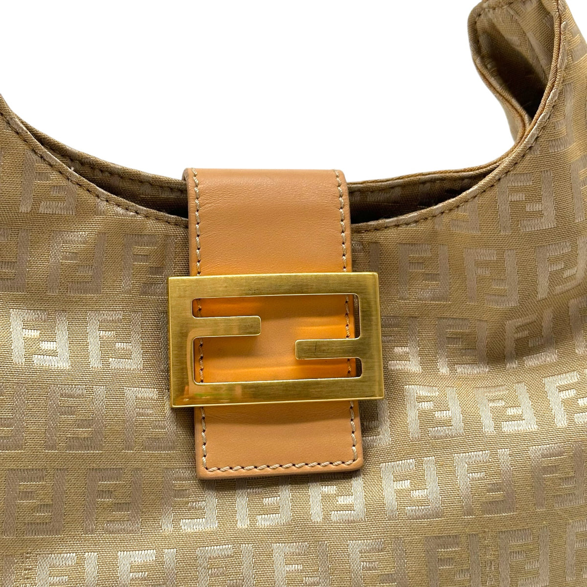 Fendi Tan & Gold Small Crescent Baguette Shoulder Bag