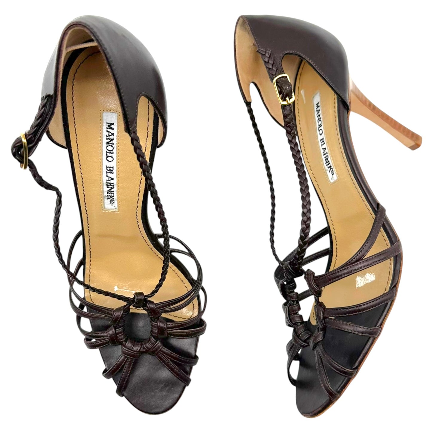 Manolo Blahnik Brown Leather Strappy Sandal Heels