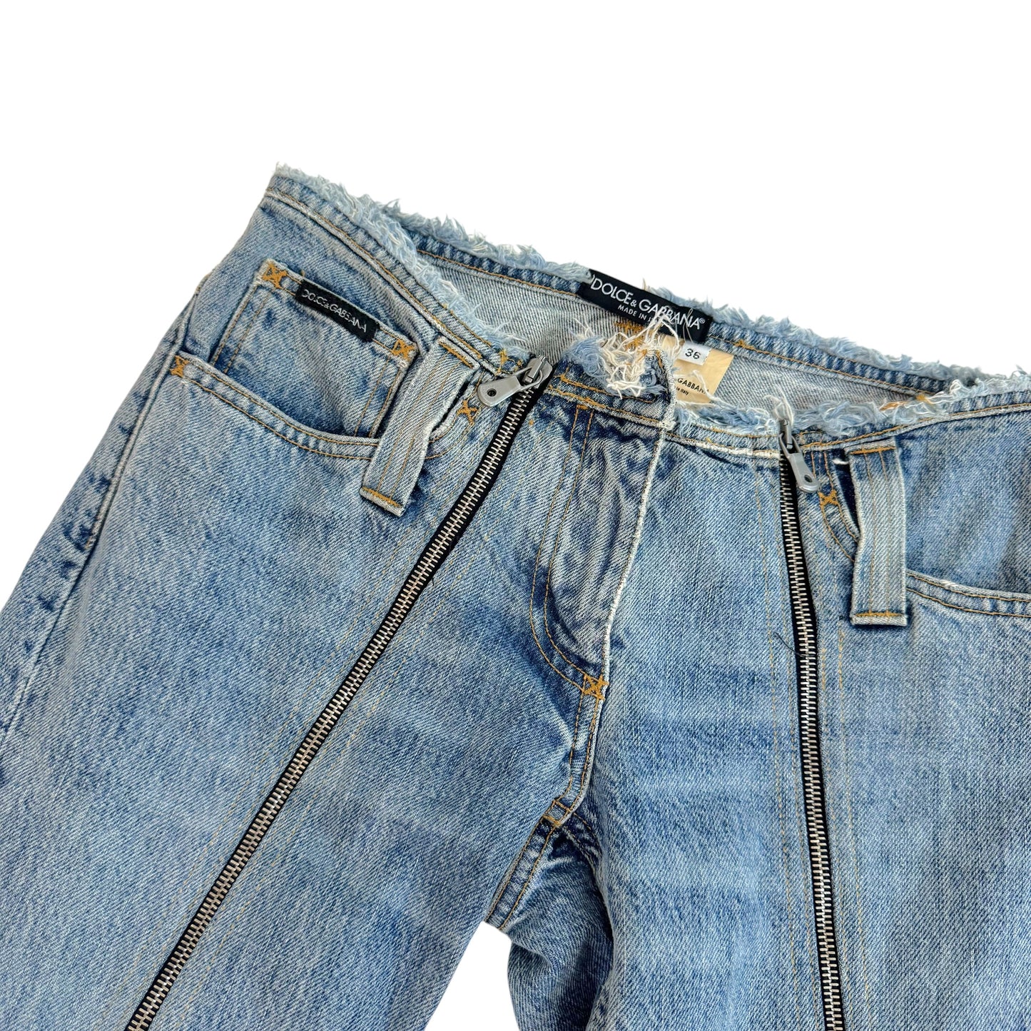 Dolce & Gabbana Light Wash Zipper Jeans Raw Hem Straight Fit