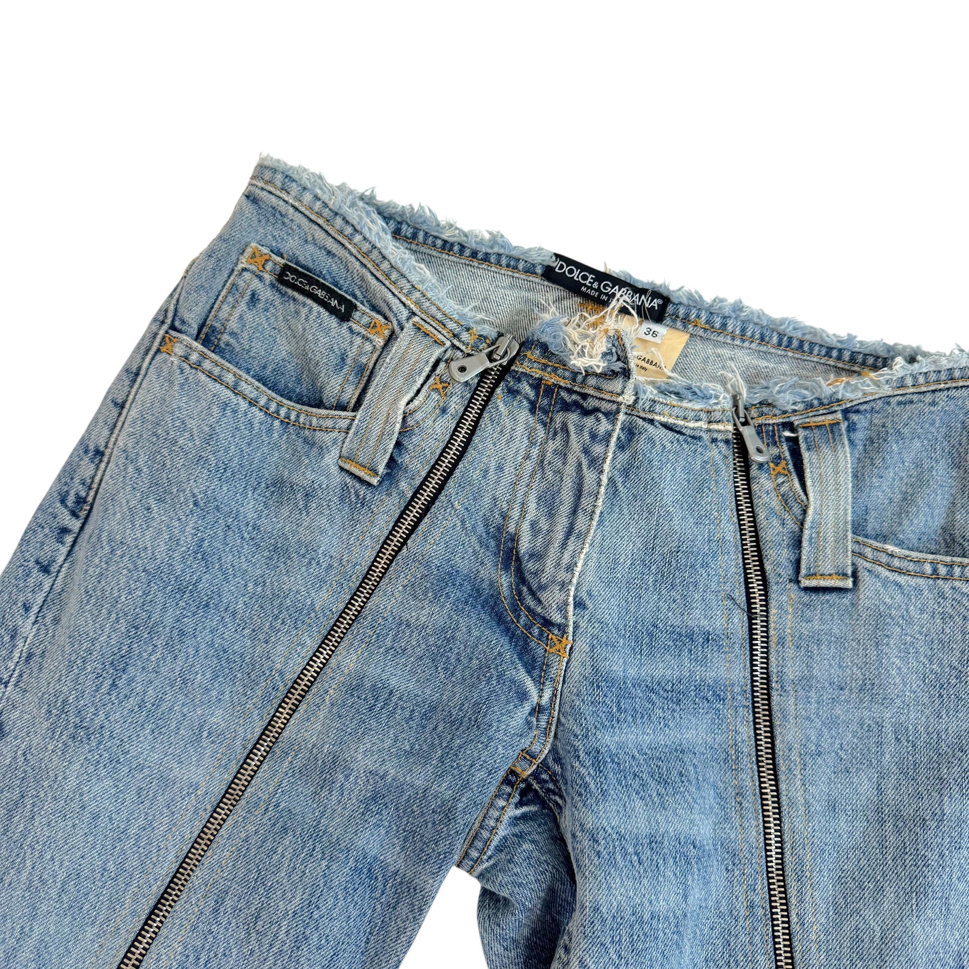 Dolce & Gabbana Light Wash Zipper Jeans Raw Hem Straight Fit