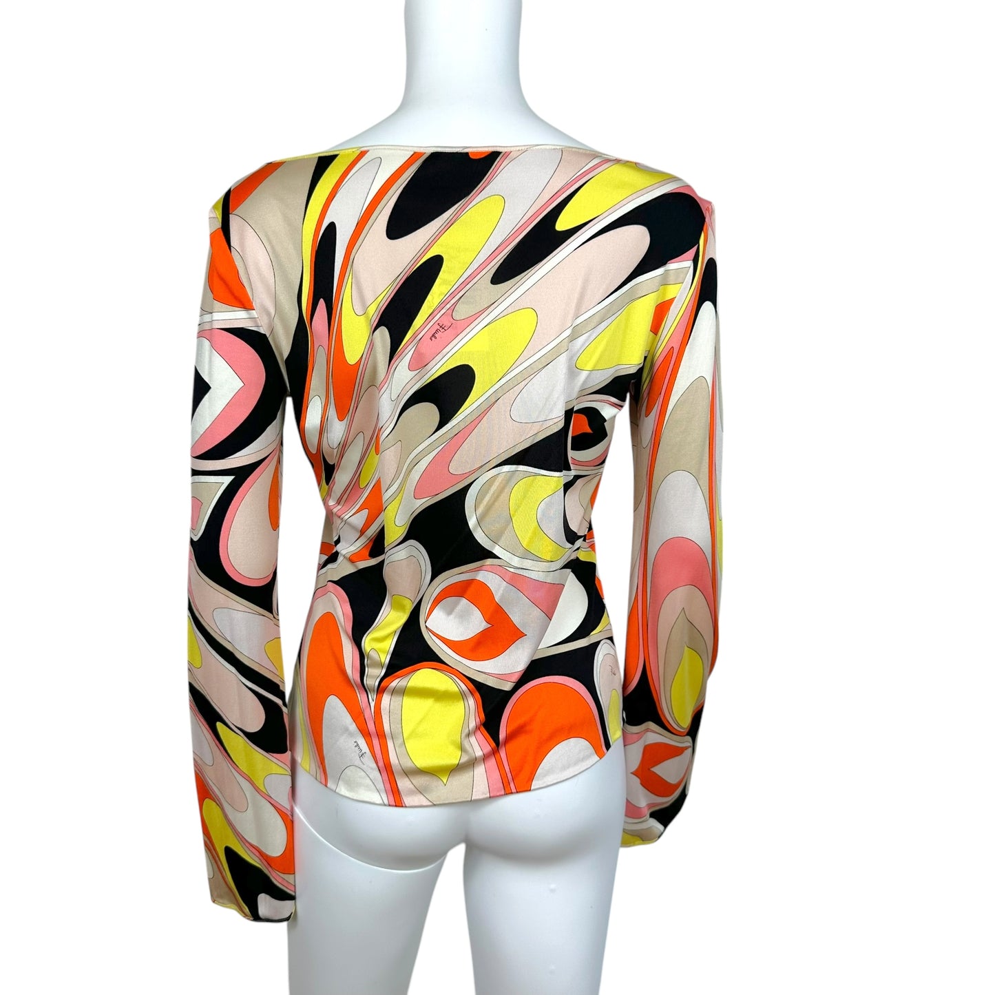 Emilio Pucci Orange Printed Silk Flare Sleeve Top