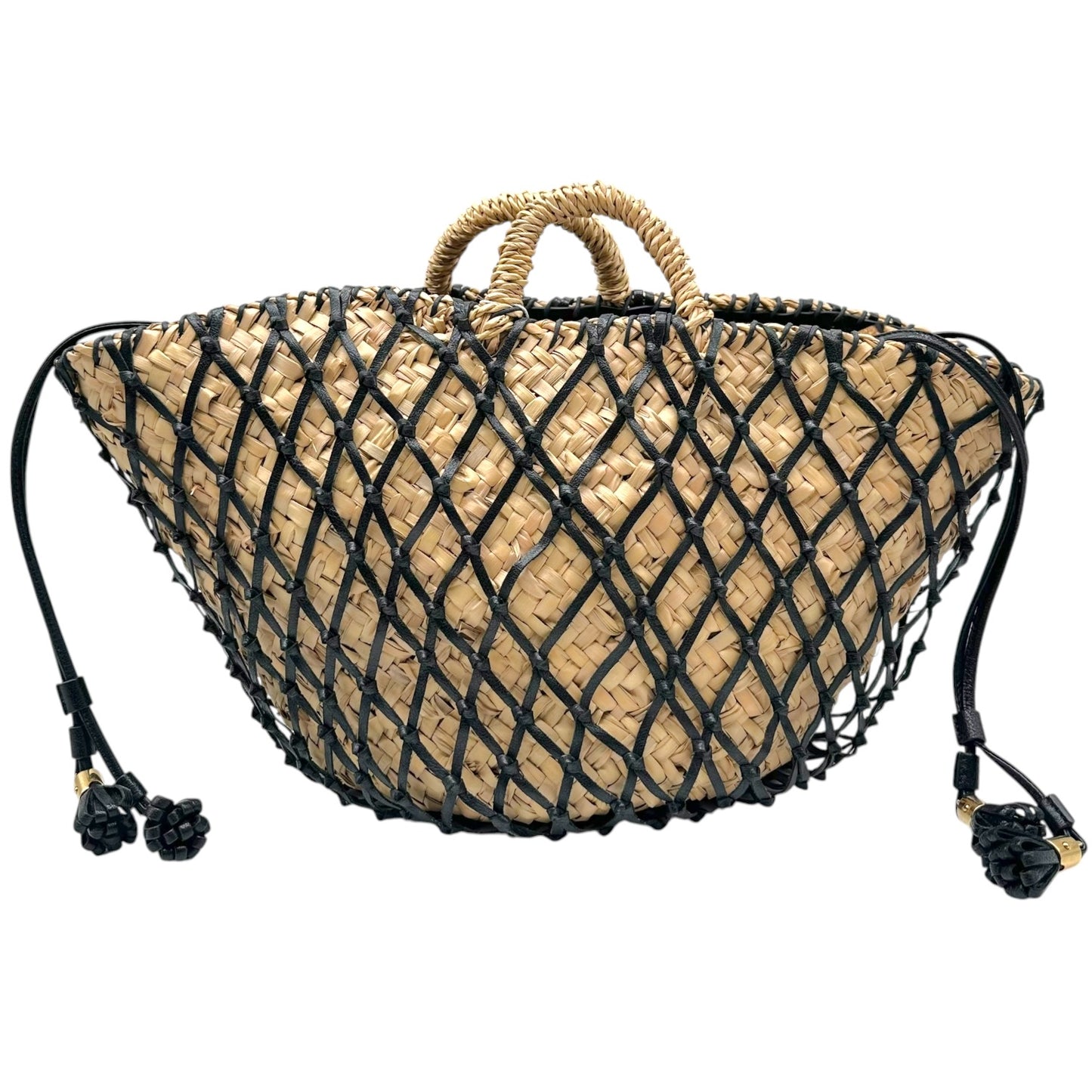 Dolce & Gabbana Raffia & Black Leather 'Netted' Beach Handbag Tote