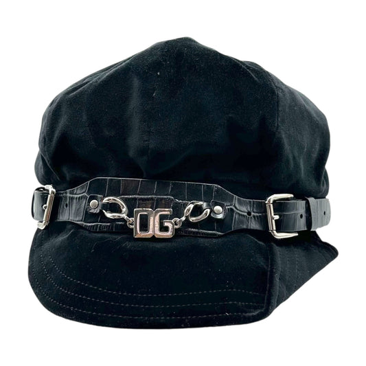 Dolce & Gabbana Black Velvet & Silver Logo Chain Hat
