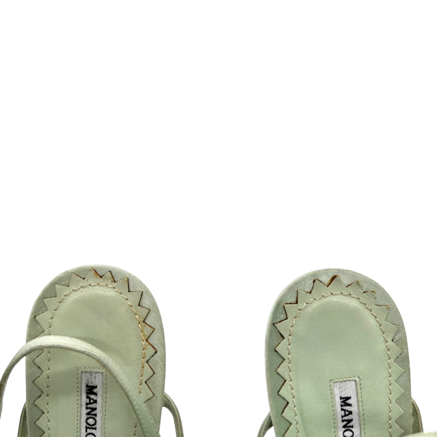 Manolo Blahnik Mint Green Silk Crystal Embellished Strappy Heels