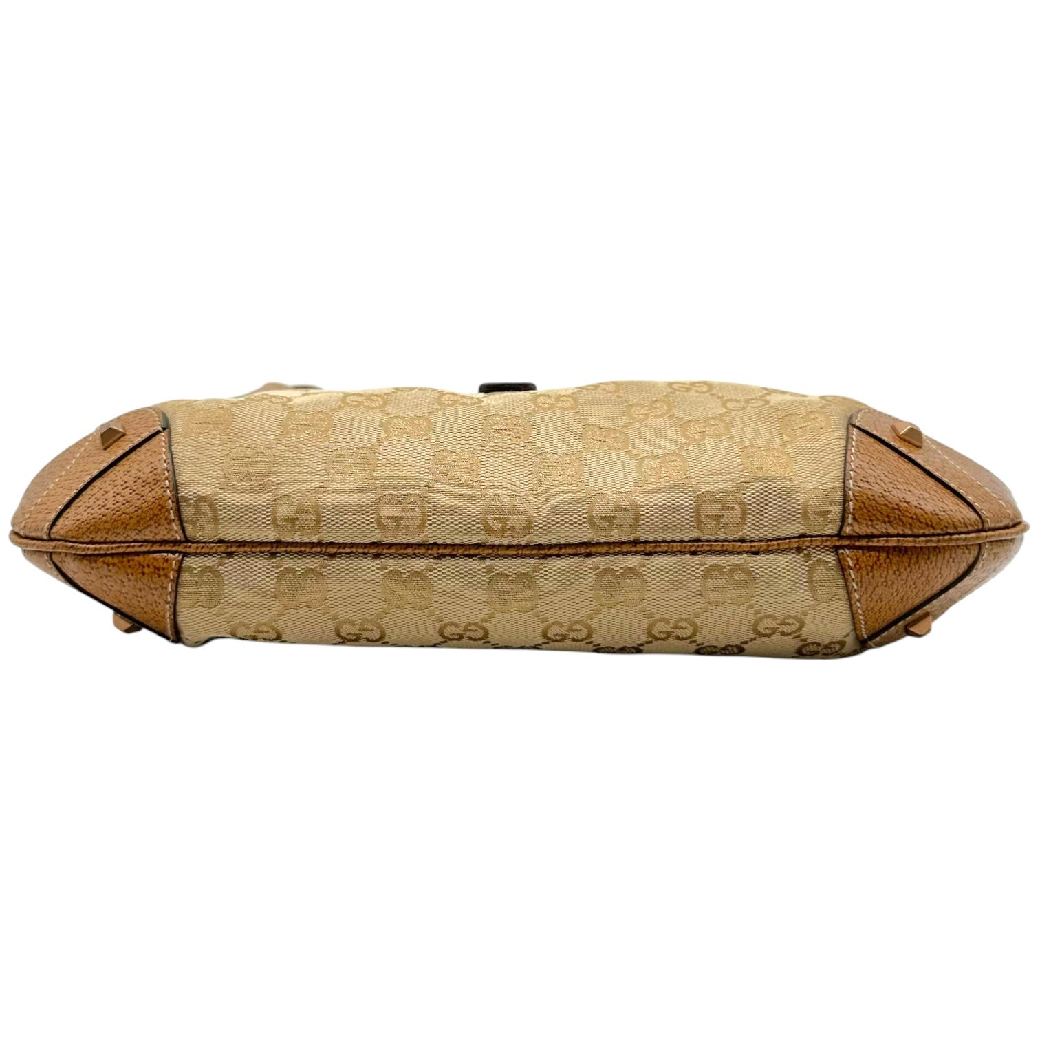 Gucci Shoulder Bag Beige Monogram Tan Leather Piston Lock