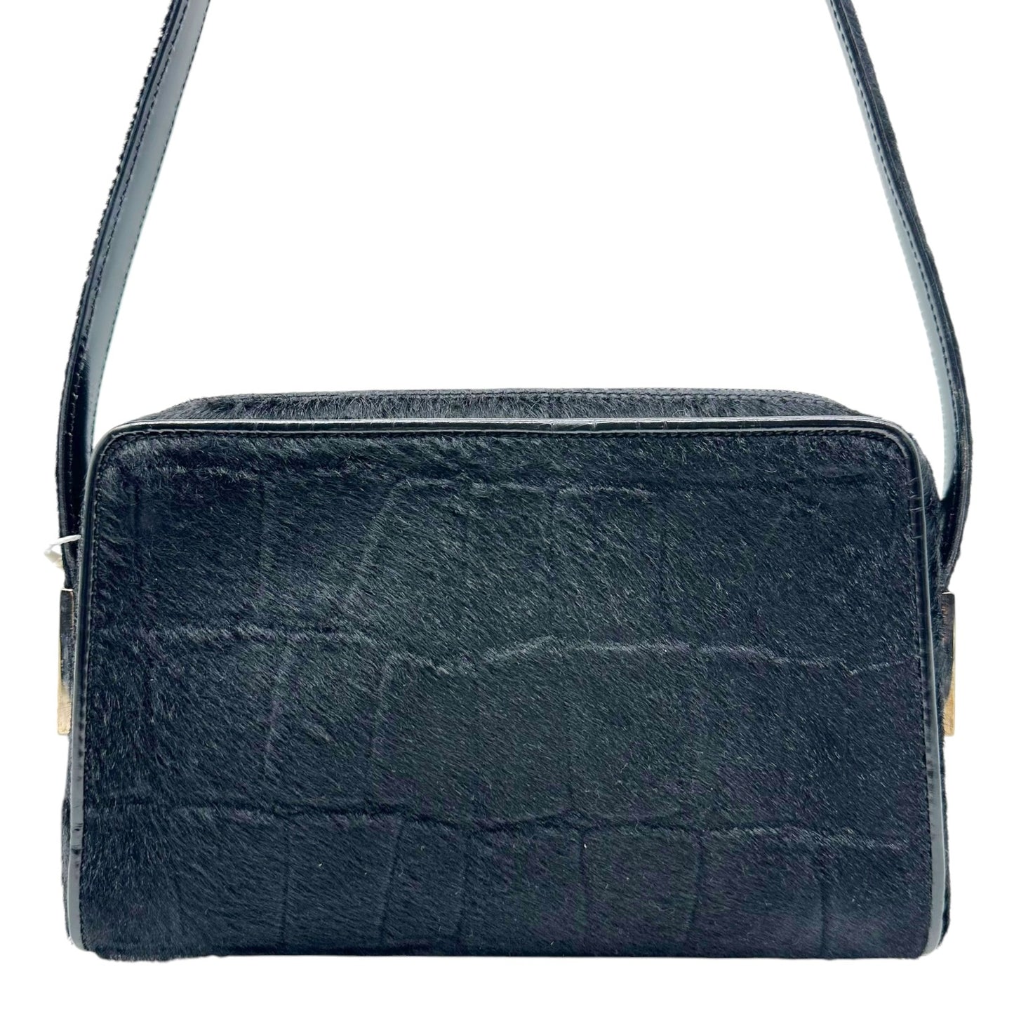 Gucci Black Croc Embossed Ponyhair Shoulder Bag