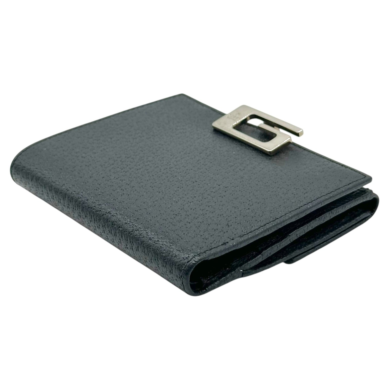Gucci Black Leather Bi-Fold Wallet with Silver G Logo