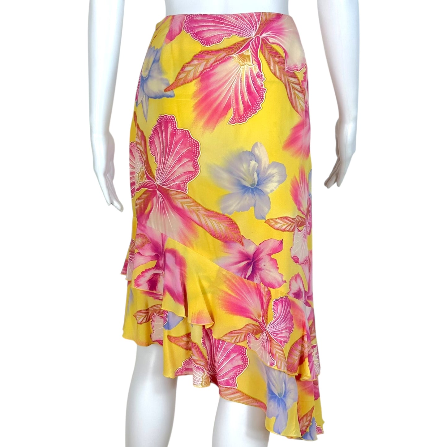 Escada Pink & Yellow Silk Skirt