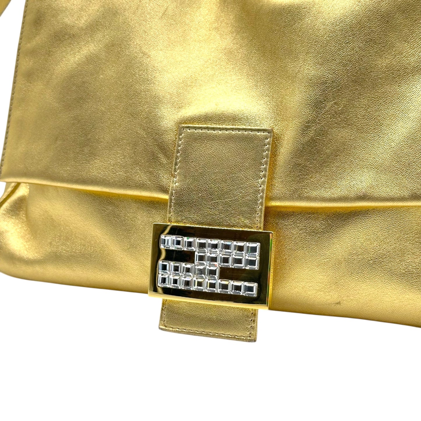 Fendi Gold Leather & Crystal Mama Baguette Bag